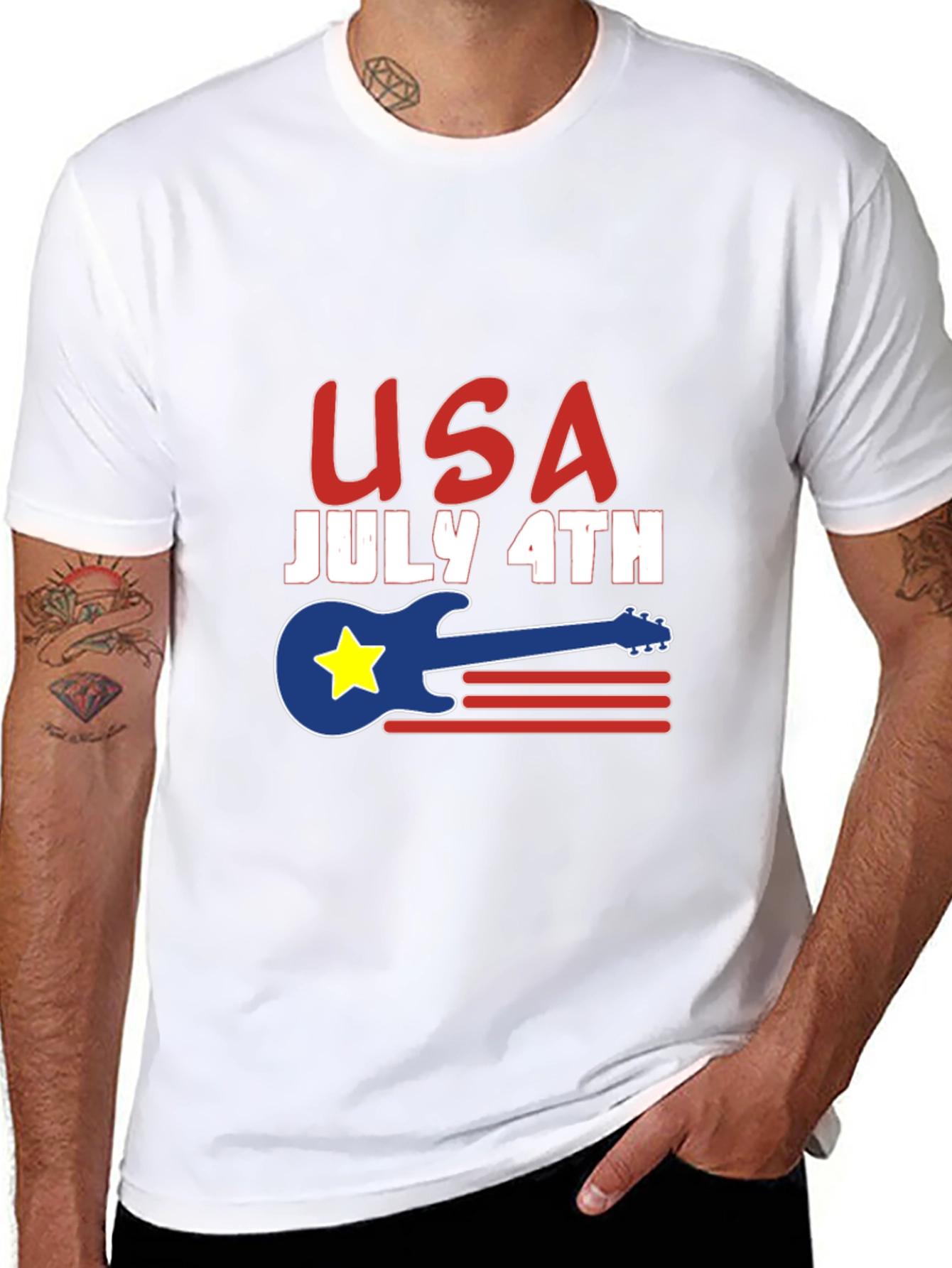 USA July 4th Guitar Graphic T-Shirt