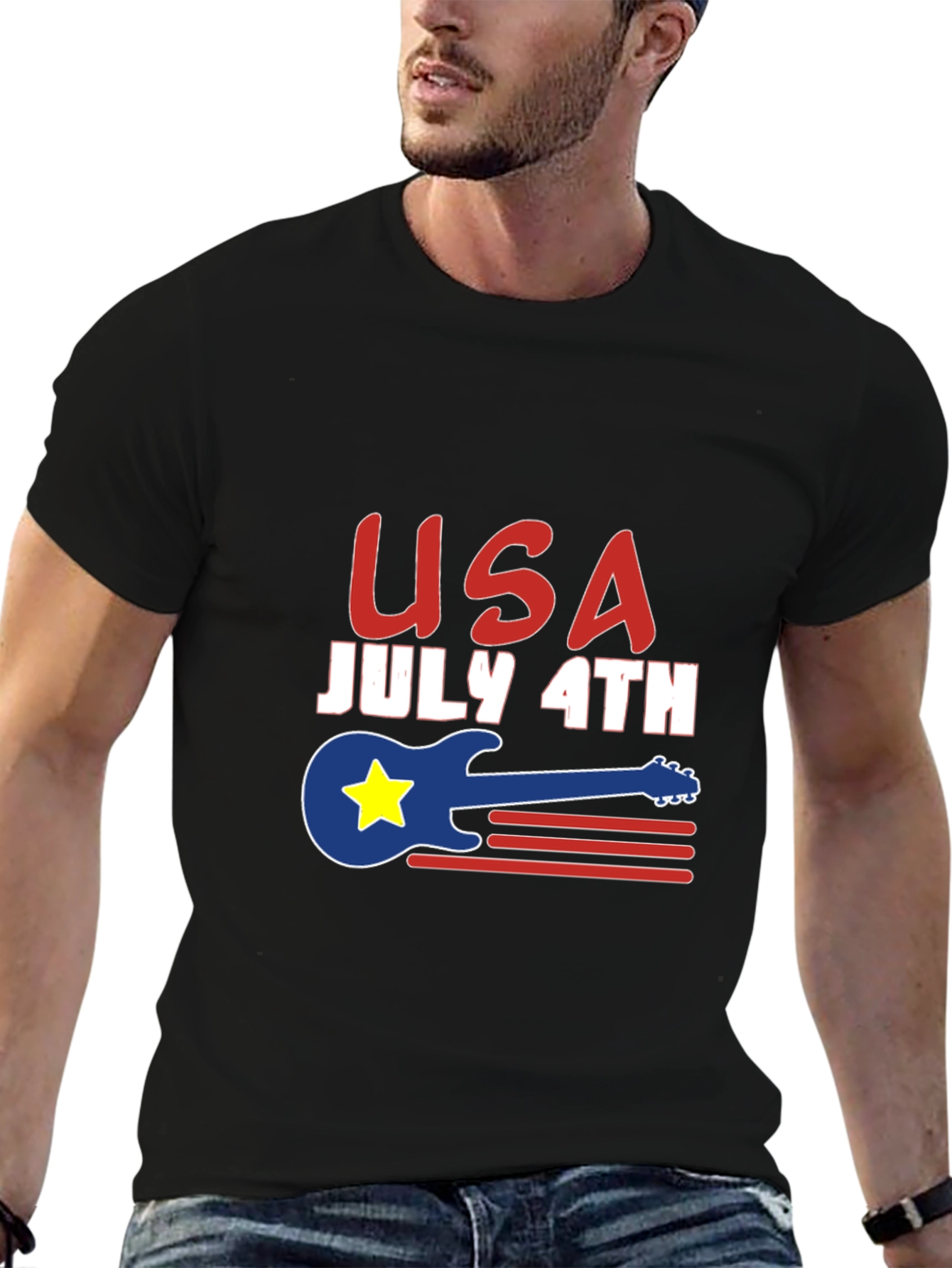 USA July 4th Guitar Graphic T-Shirt