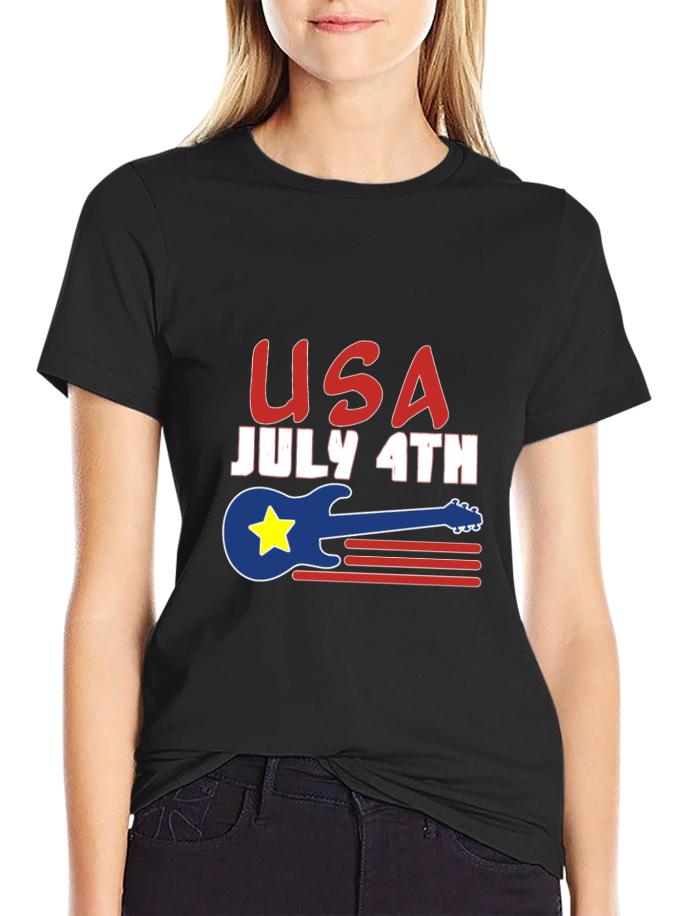 USA July 4th Guitar Graphic T-Shirt