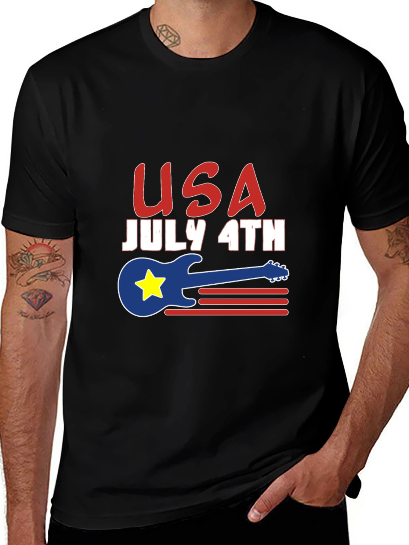 USA July 4th Guitar Graphic T-Shirt