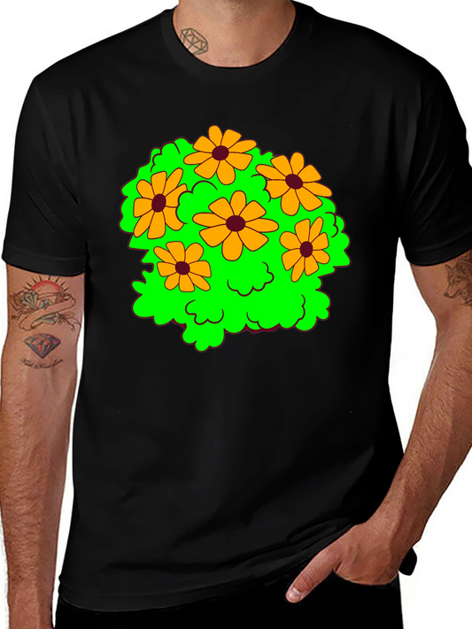 Floral Graphic Tee - Cheerful Black T-Shirt