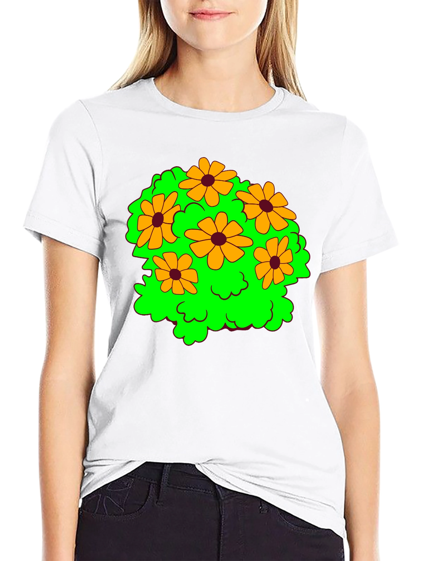 Floral Graphic Tee - Cheerful Black T-Shirt