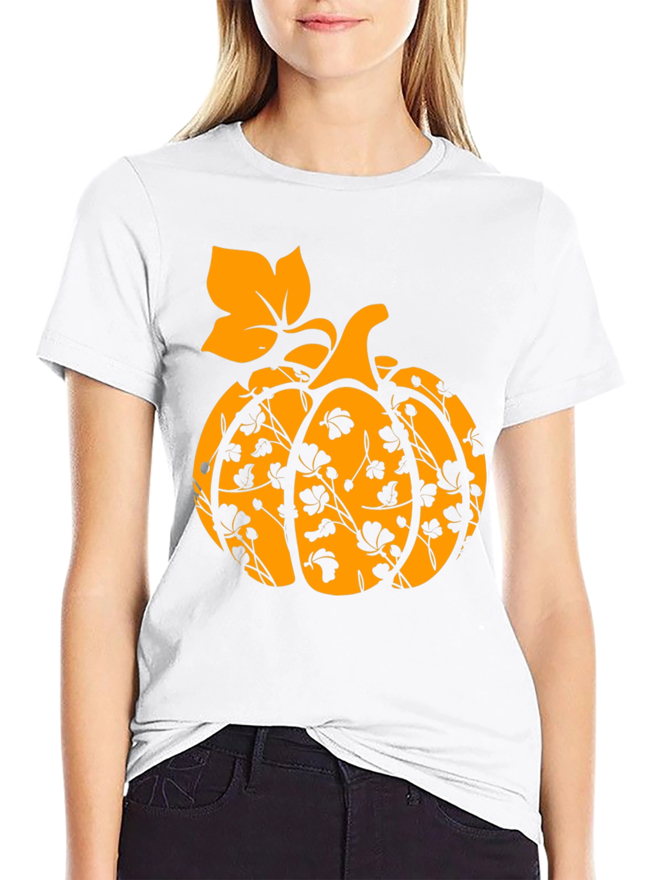 Floral Pumpkin T-Shirt - Fall Harvest Tee