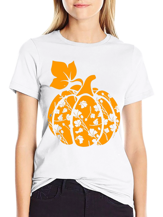 Floral Pumpkin T-Shirt - Fall Harvest Tee