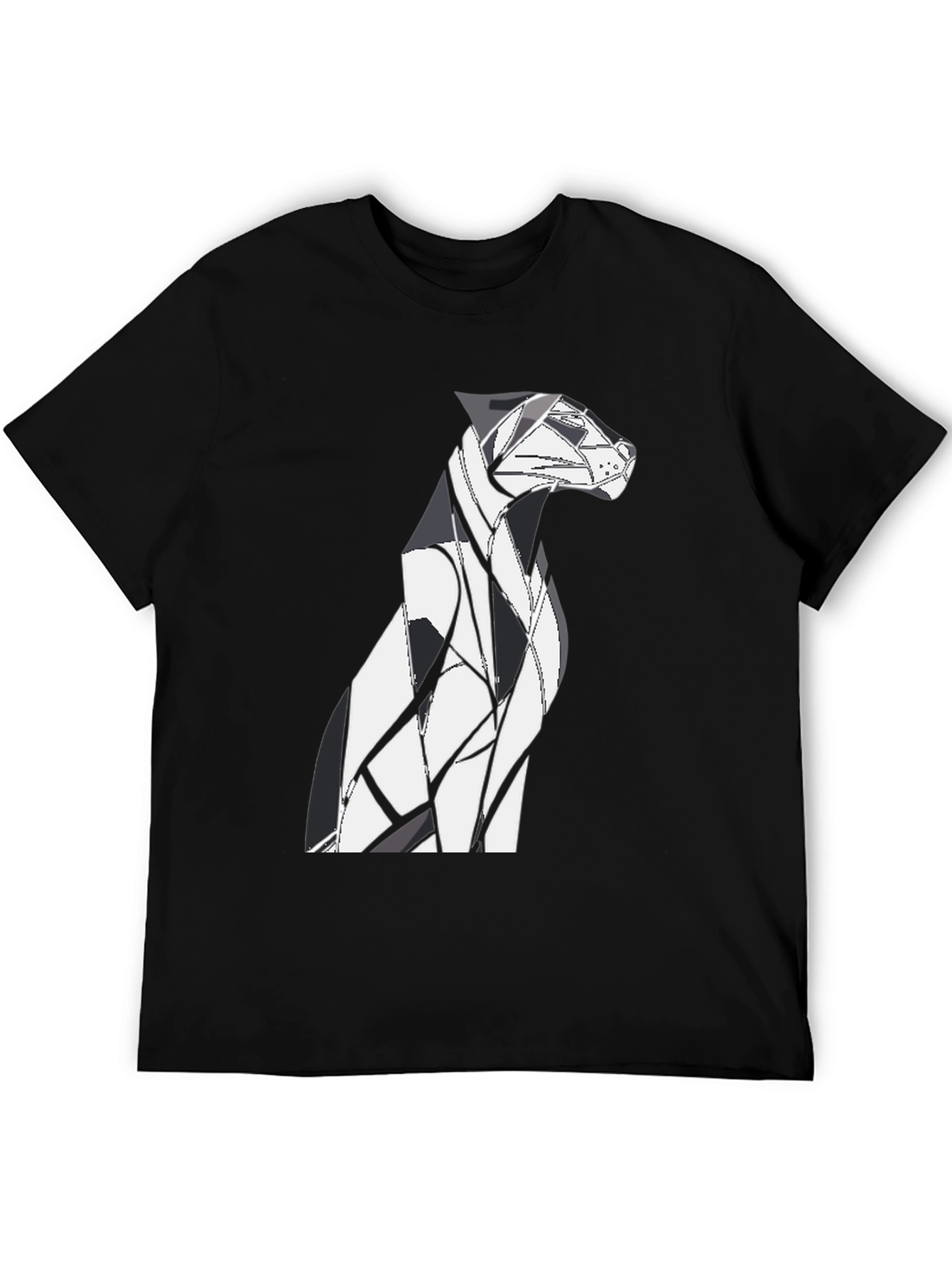 Abstract Geometric Dog Graphic Tee - Black