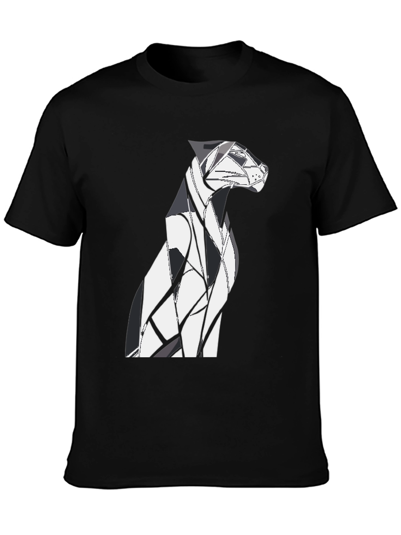 Abstract Geometric Dog Graphic Tee - Black