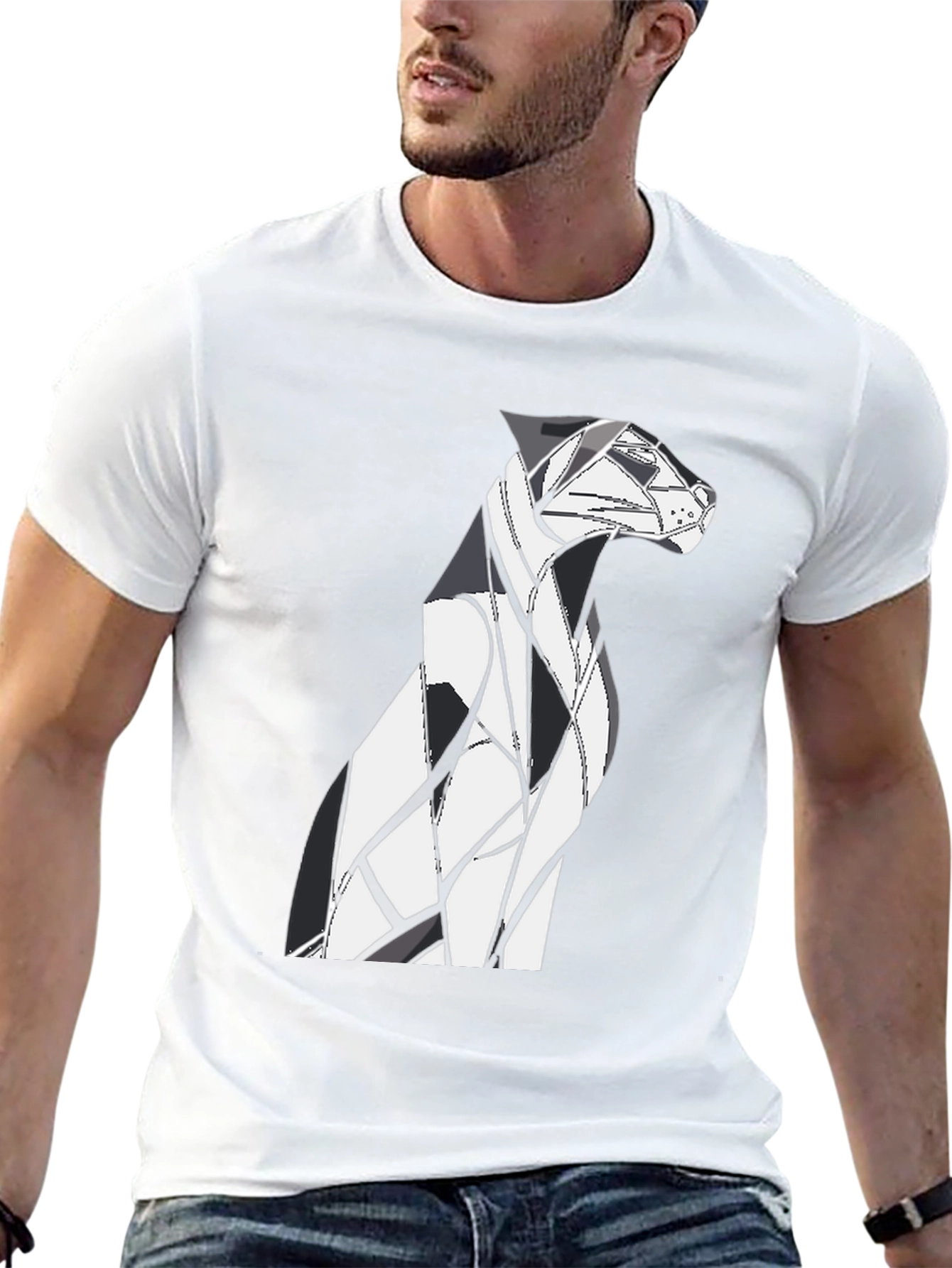 Abstract Geometric Dog Graphic Tee - Black