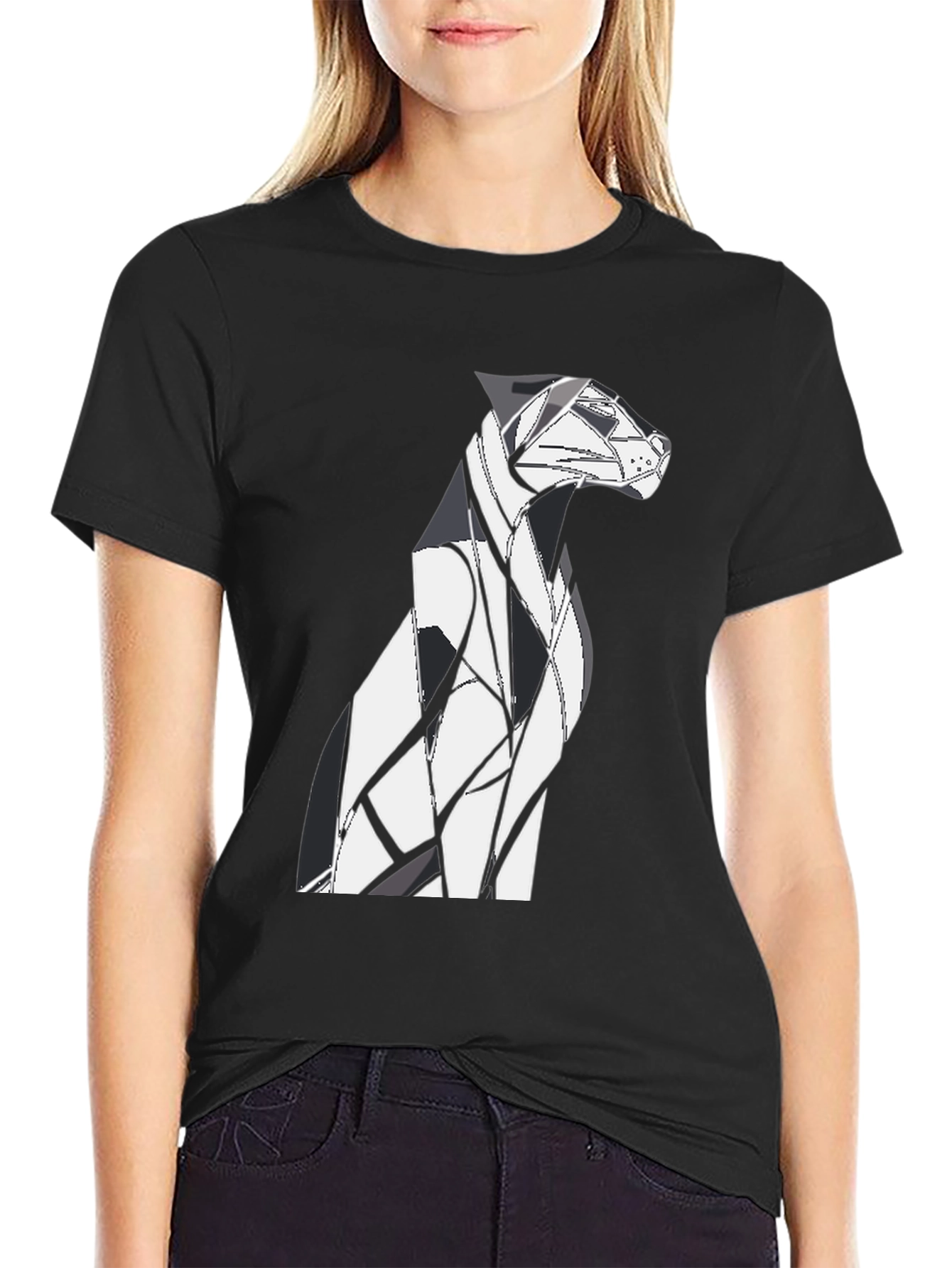 Abstract Geometric Dog Graphic Tee - Black