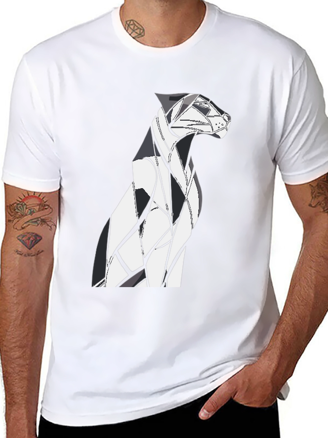 Abstract Geometric Dog Graphic Tee - Black