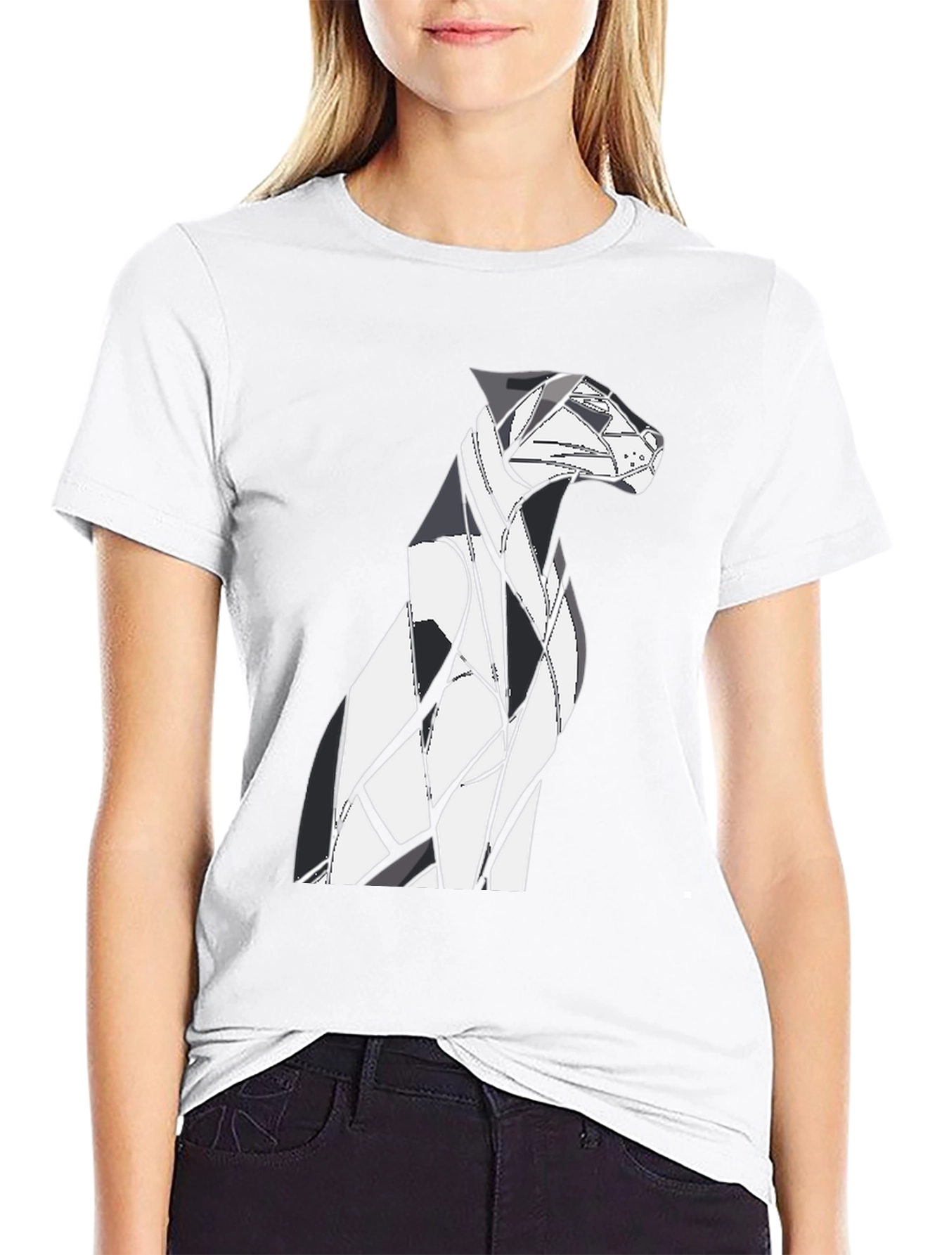 Abstract Geometric Dog Graphic Tee - Black