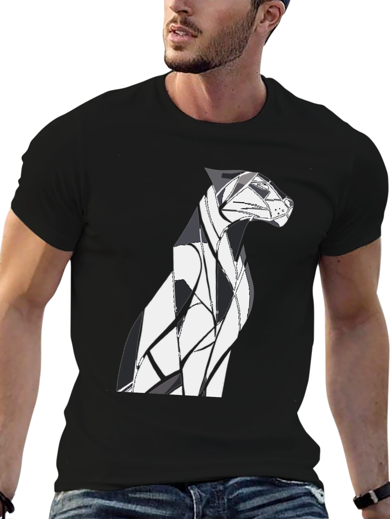 Abstract Geometric Dog Graphic Tee - Black