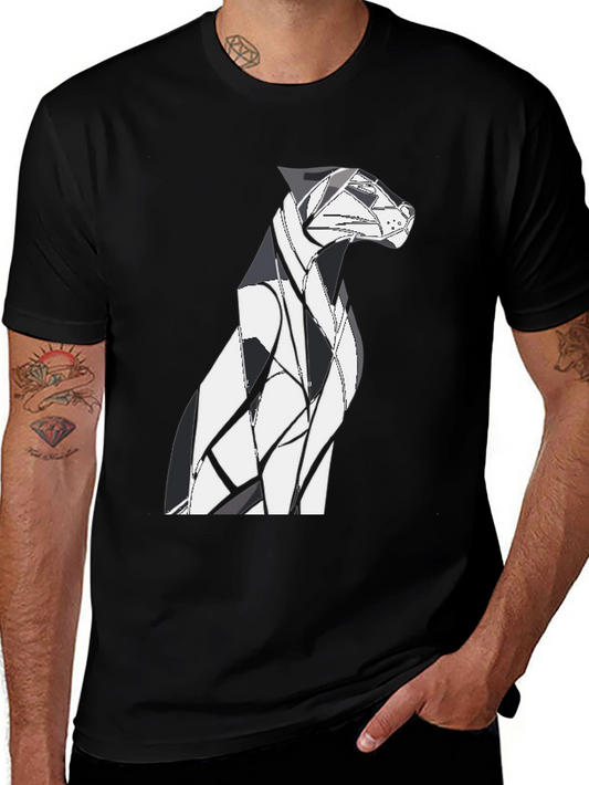 Abstract Geometric Dog Graphic Tee - Black