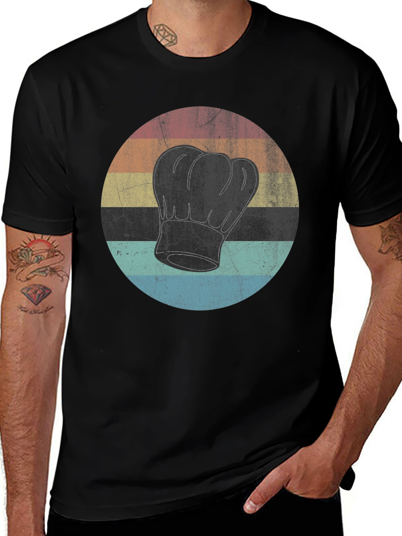 Retro Chef Hat Graphic Tee - Black