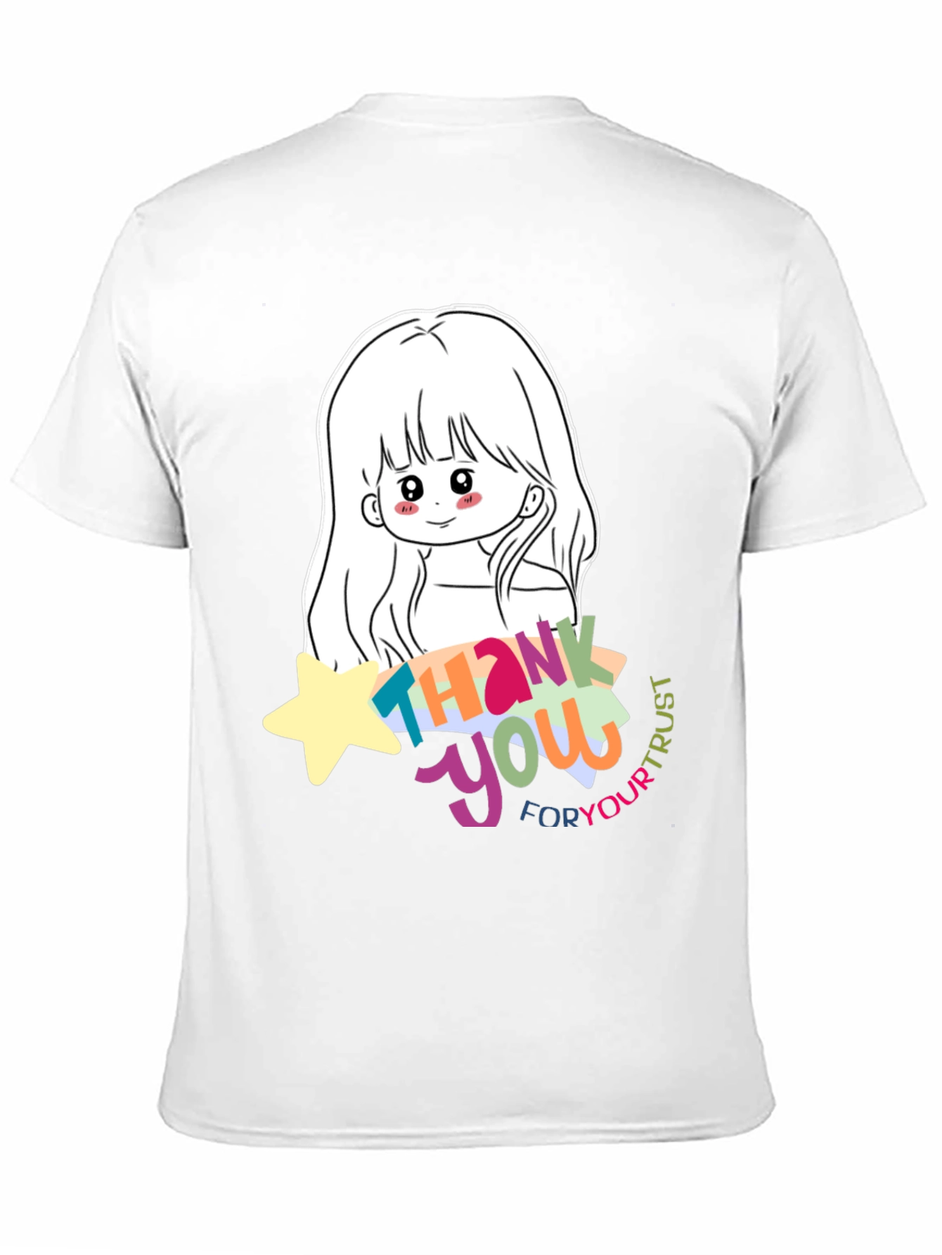 Cute Anime Girl Thank You T-Shirt - Black