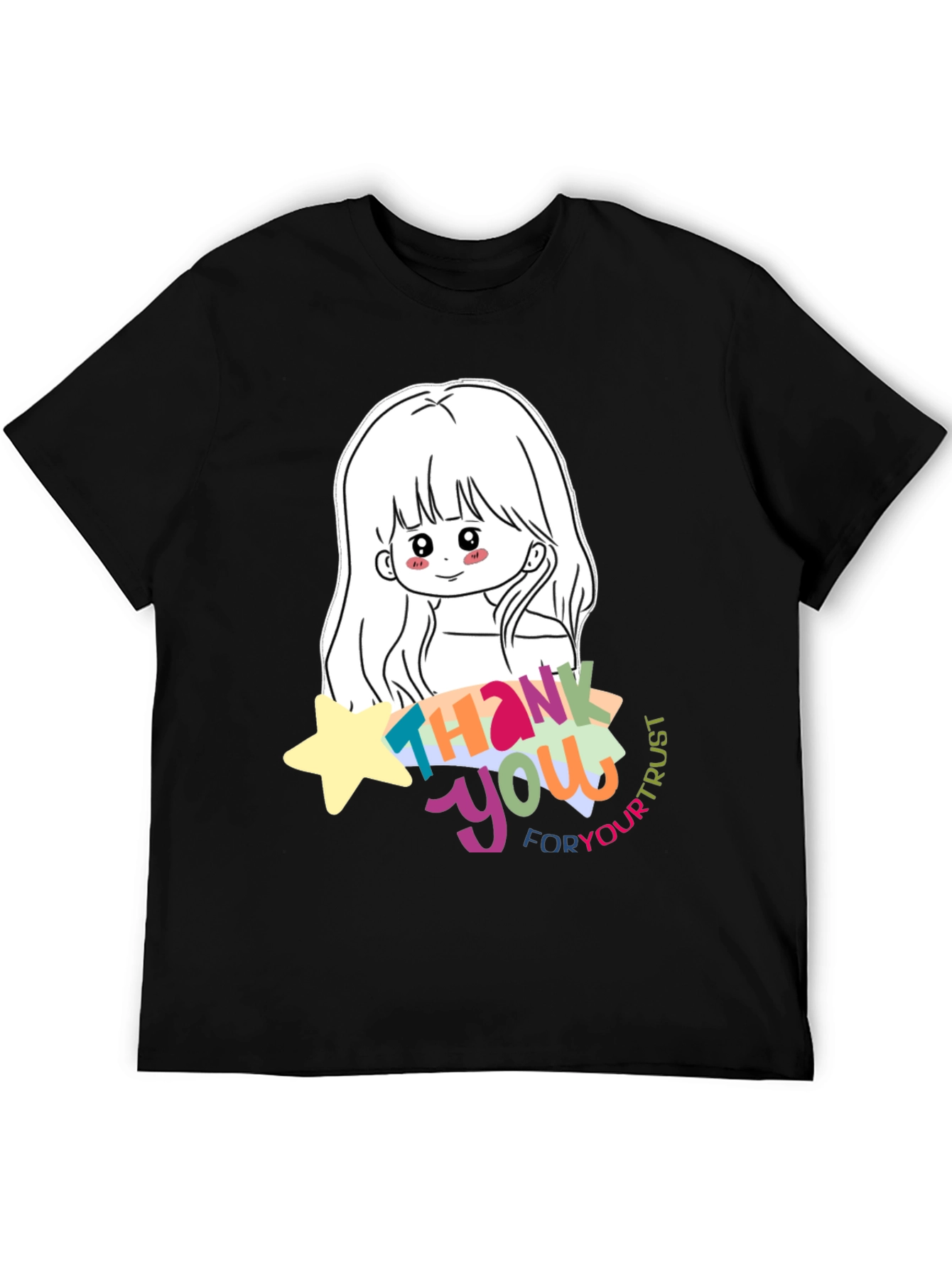 Cute Anime Girl Thank You T-Shirt - Black