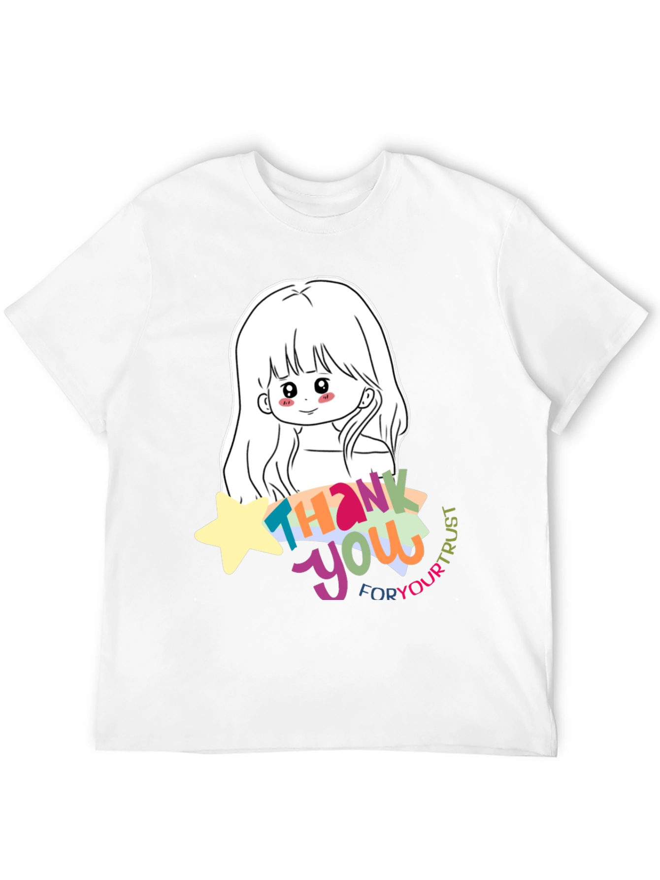 Cute Anime Girl Thank You T-Shirt - Black