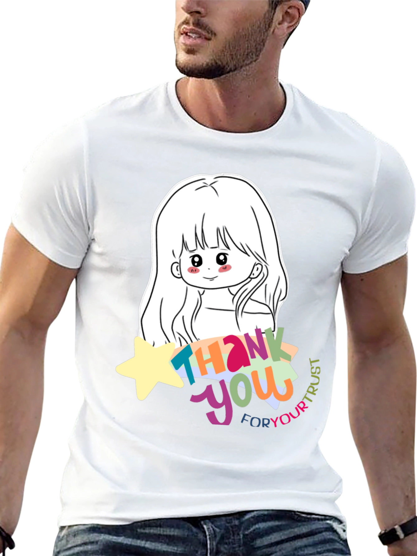 Cute Anime Girl Thank You T-Shirt - Black