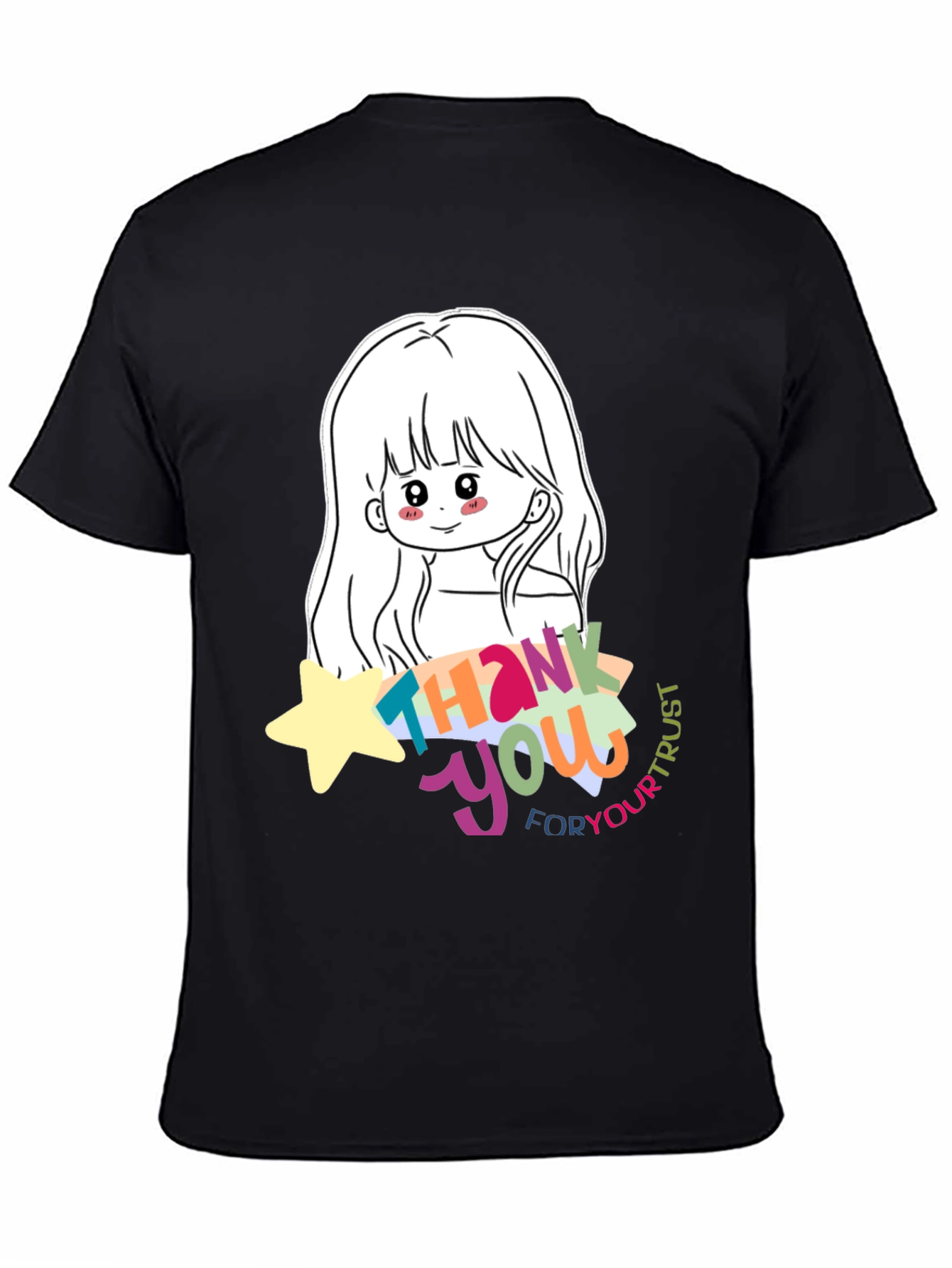 Cute Anime Girl Thank You T-Shirt - Black