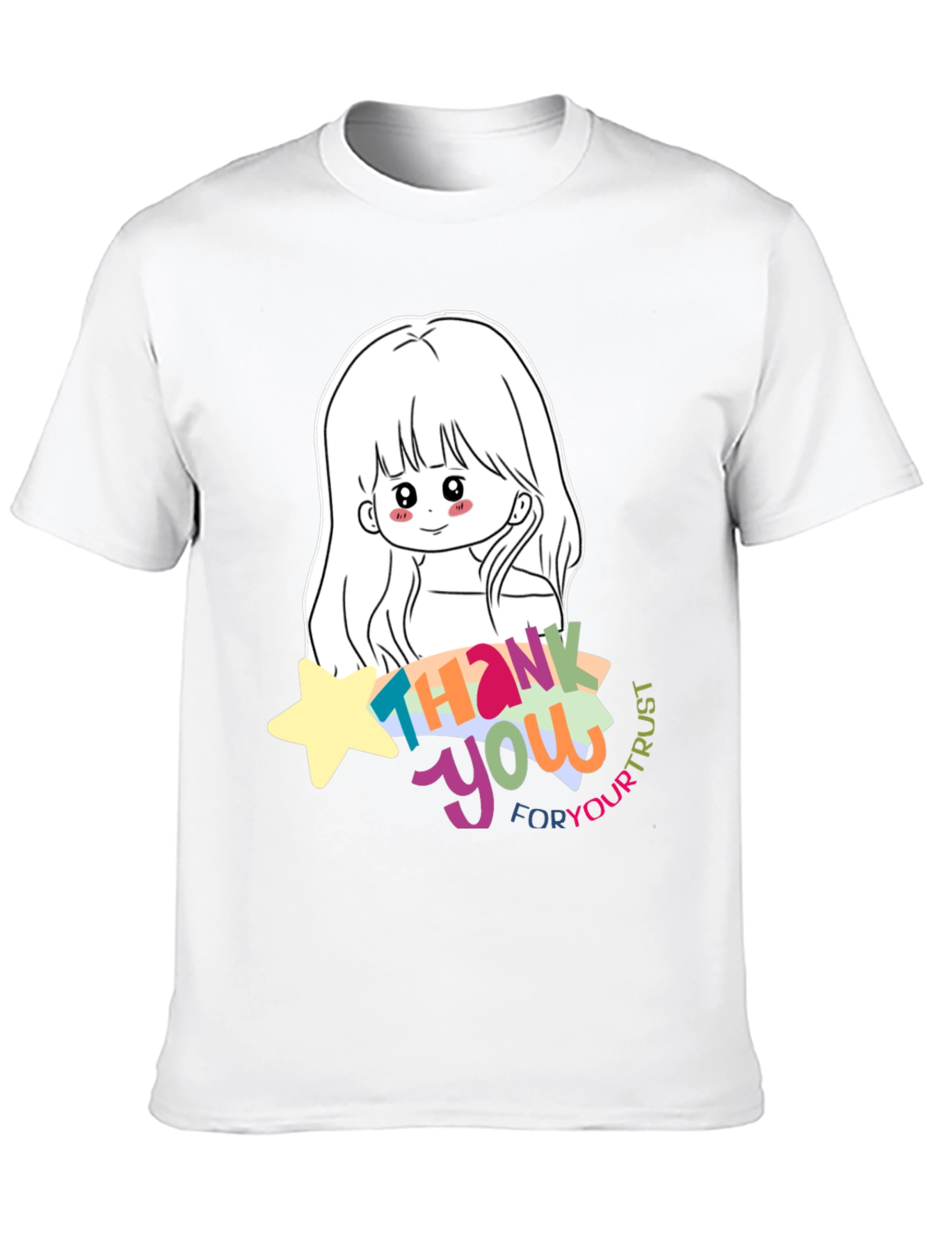 Cute Anime Girl Thank You T-Shirt - Black