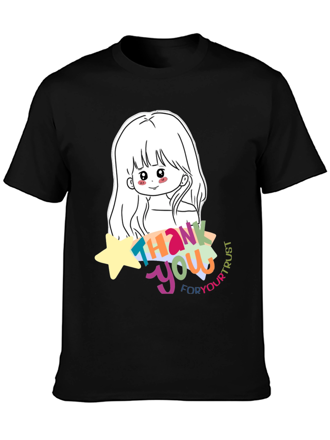 Cute Anime Girl Thank You T-Shirt - Black