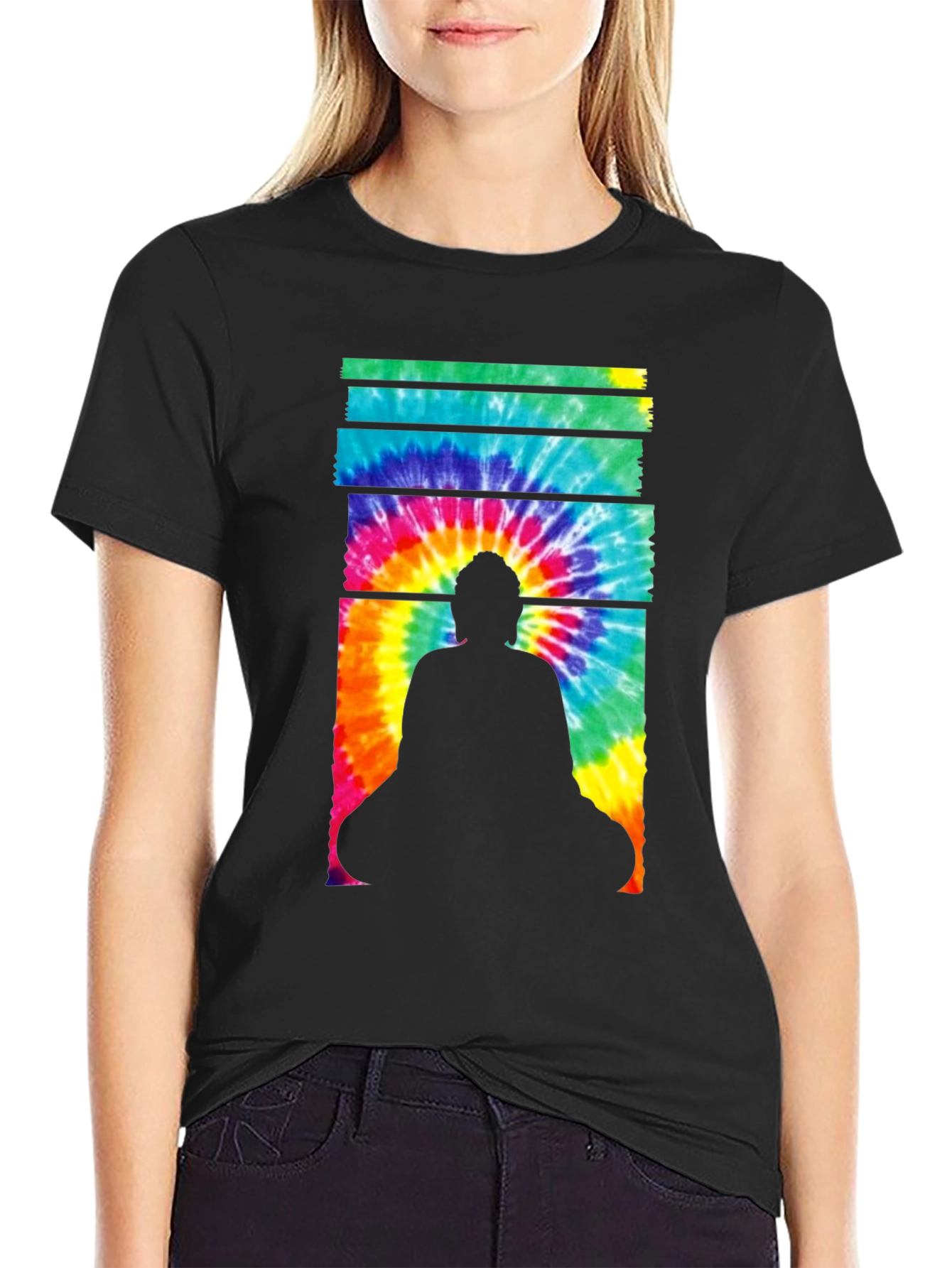 Buddha Tie-Dye Graphic Tee - Black