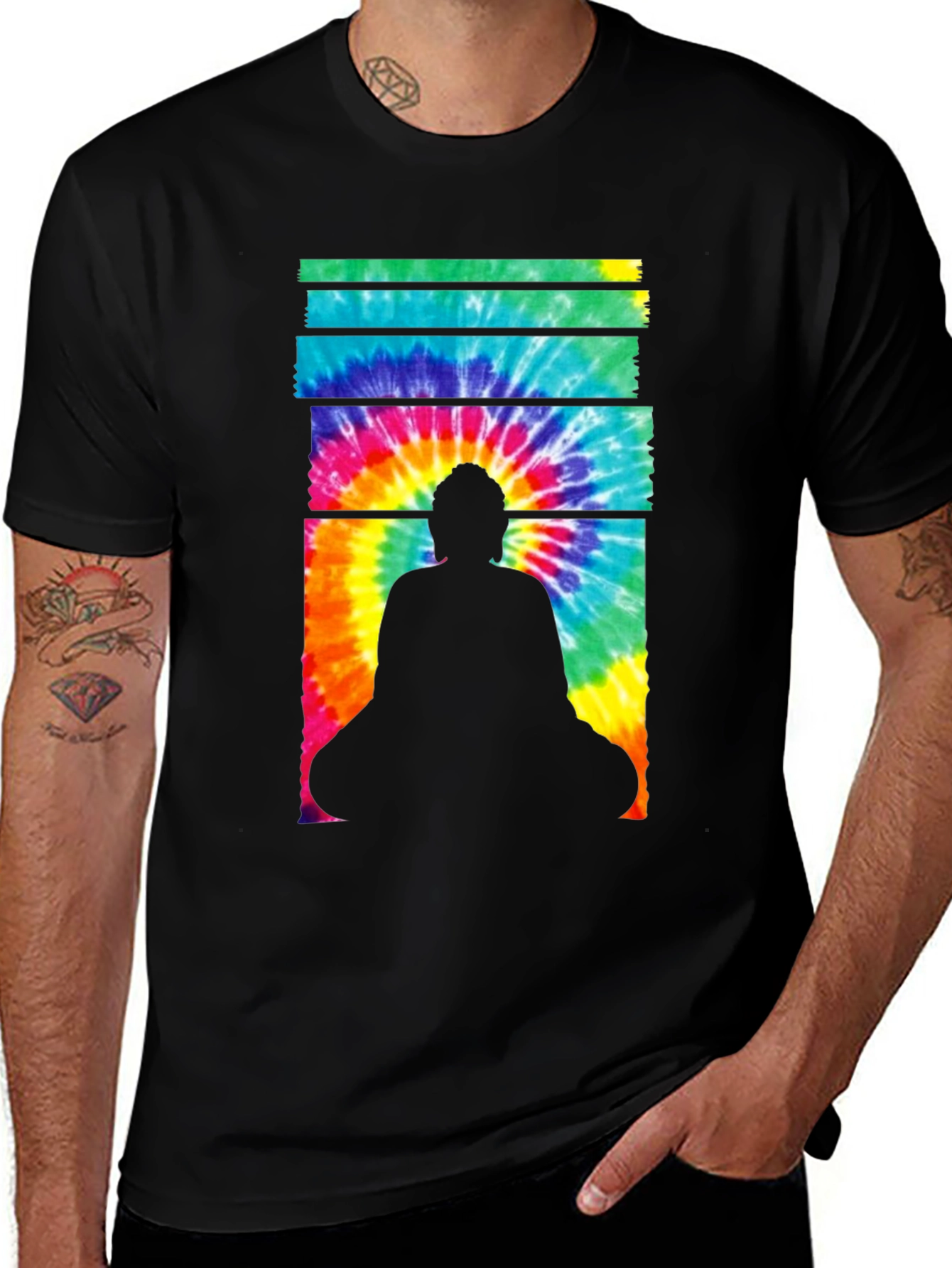 Buddha Tie-Dye Graphic Tee - Black