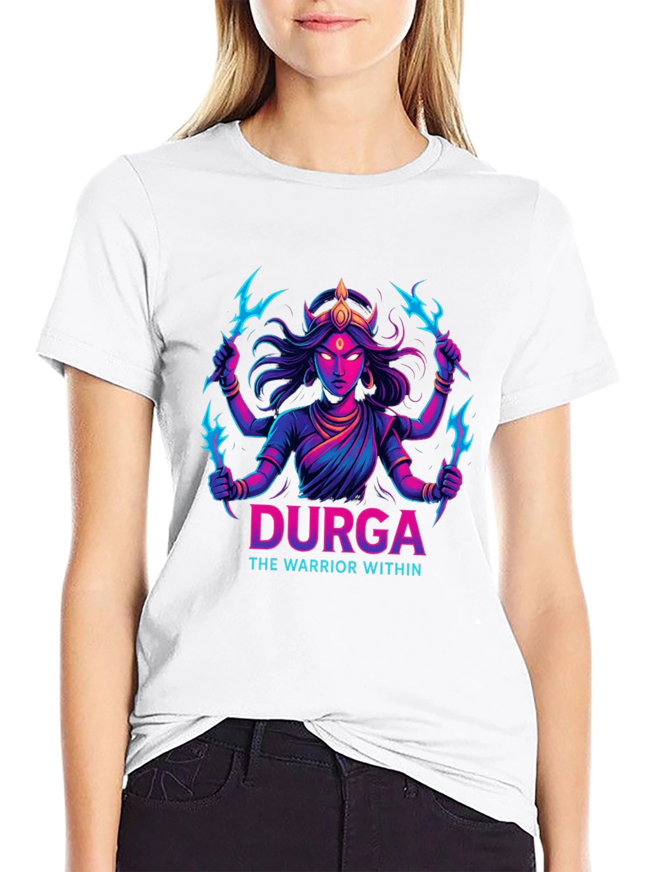 Durga Warrior Graphic Tee - Black Cotton T-Shirt