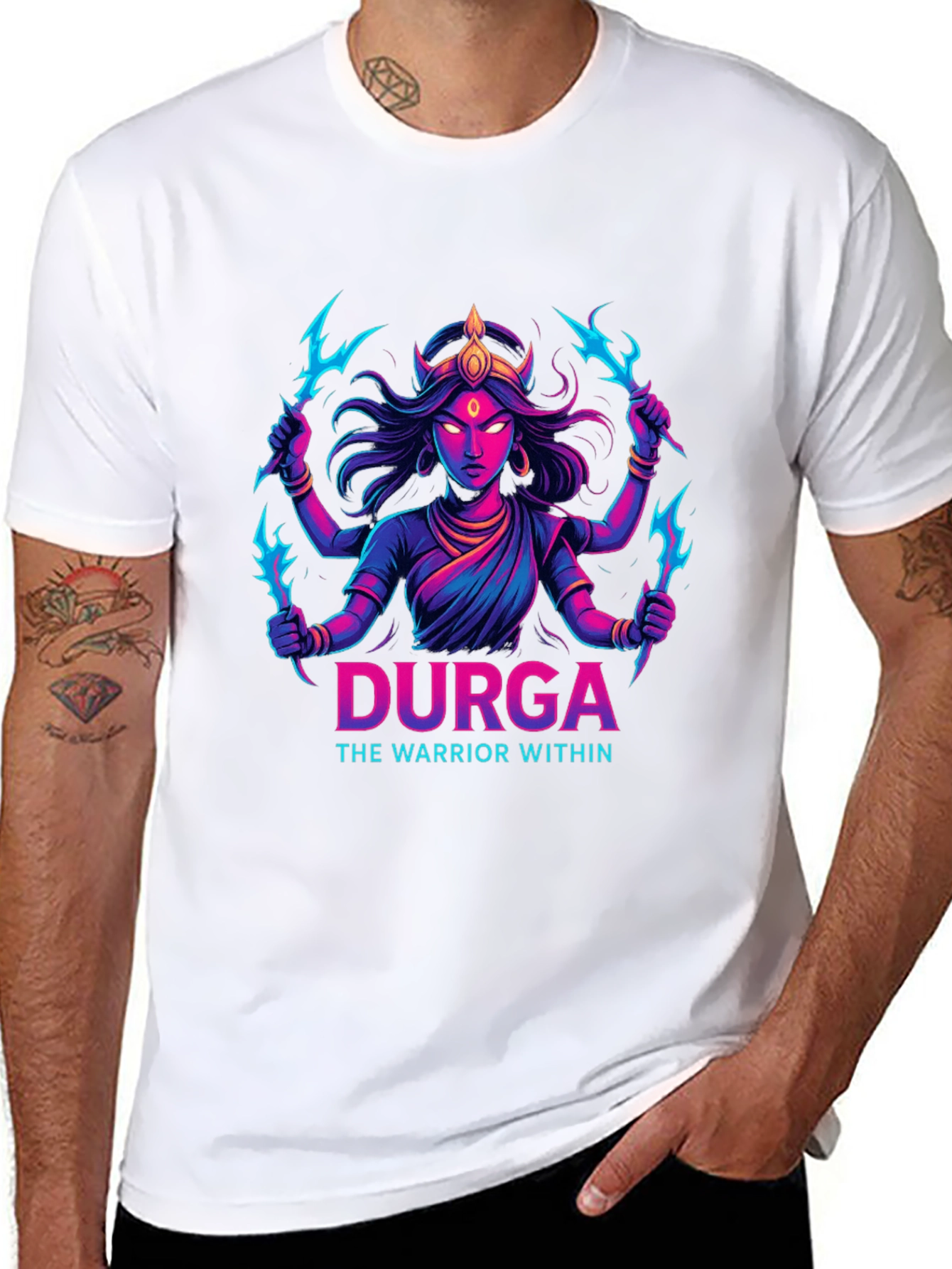 Durga Warrior Graphic Tee - Black Cotton T-Shirt