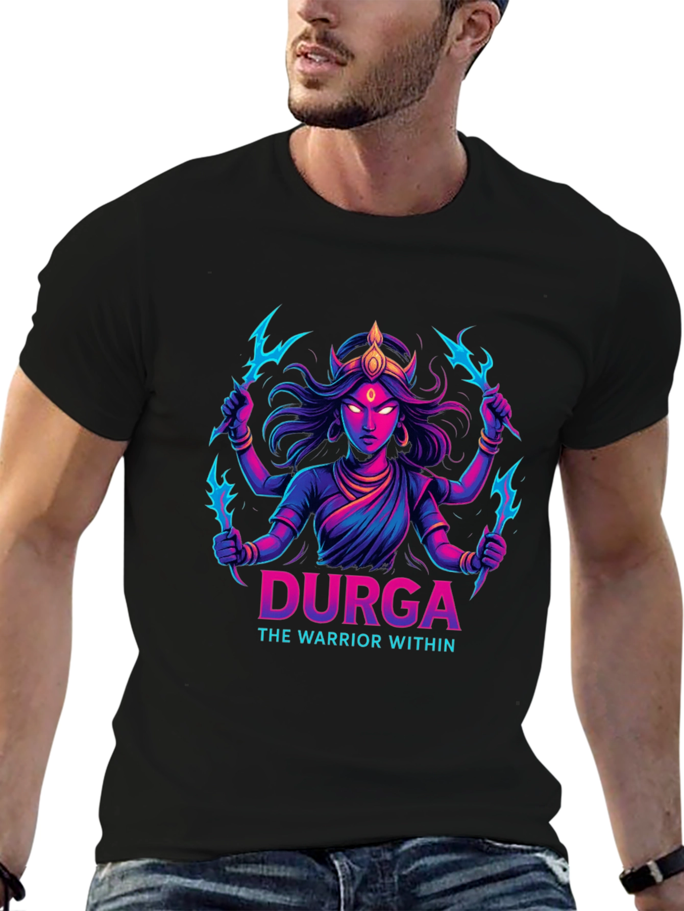 Durga Warrior Graphic Tee - Black Cotton T-Shirt