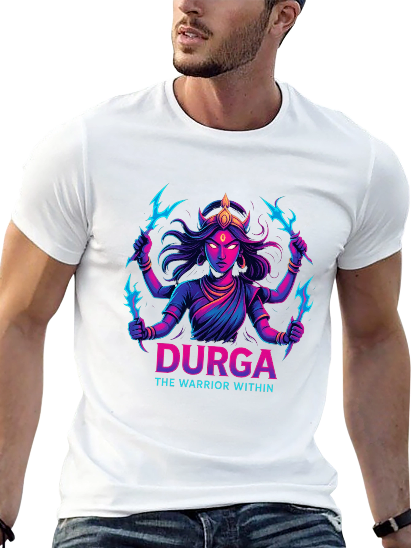 Durga Warrior Graphic Tee - Black Cotton T-Shirt
