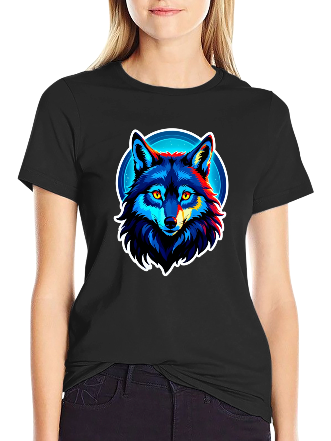 Cool Wolf Graphic Tee - Black Cotton Blend