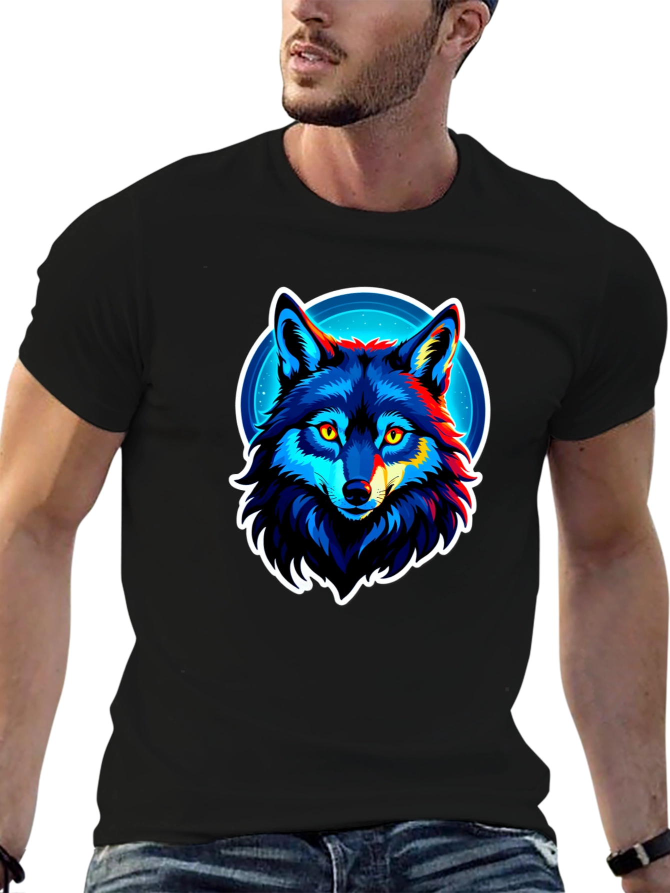 Cool Wolf Graphic Tee - Black Cotton Blend