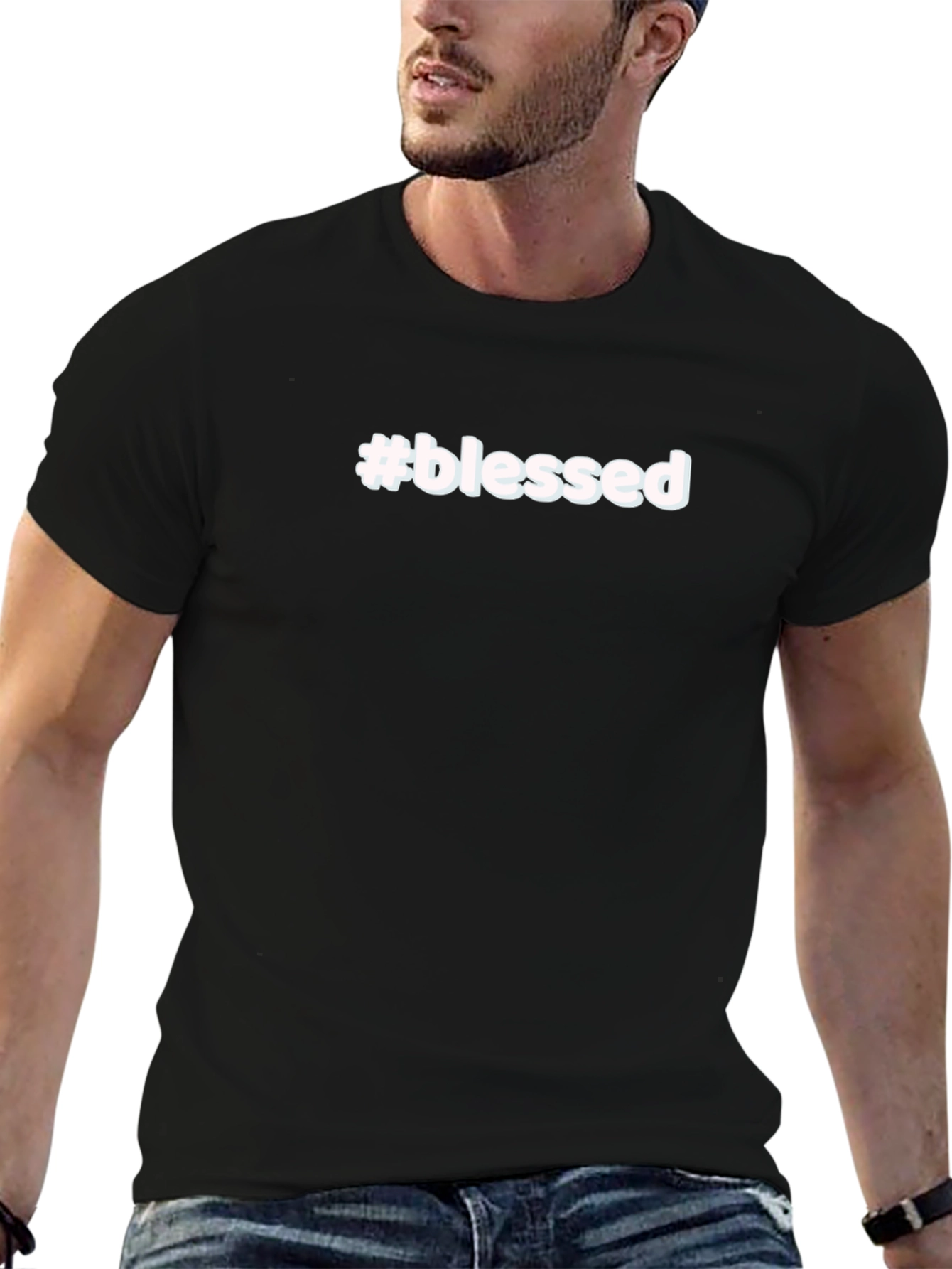 #blessed Black Graphic Tee - Soft Cotton Casual Shirt