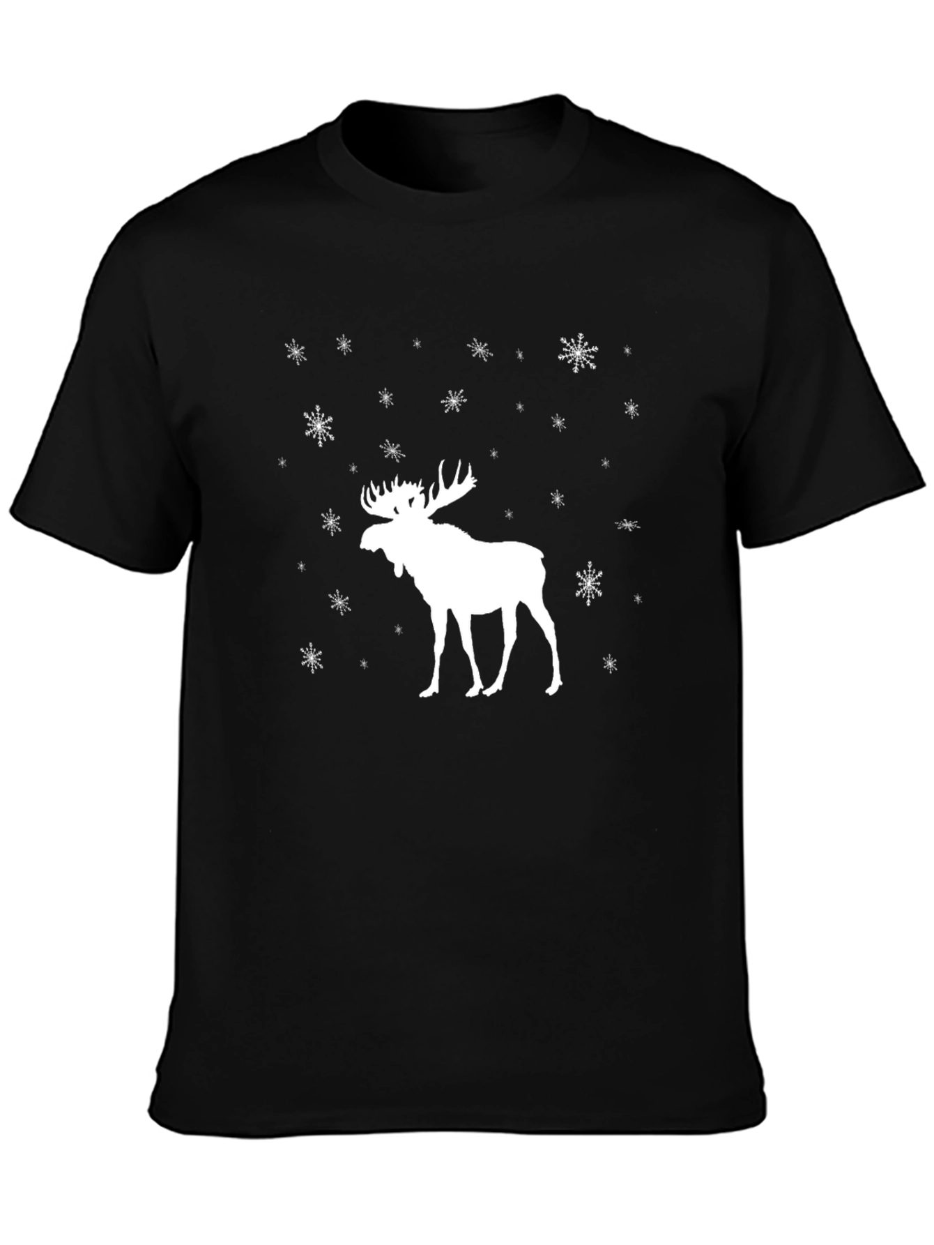 Mens Black Moose & Snowflake Graphic Tee