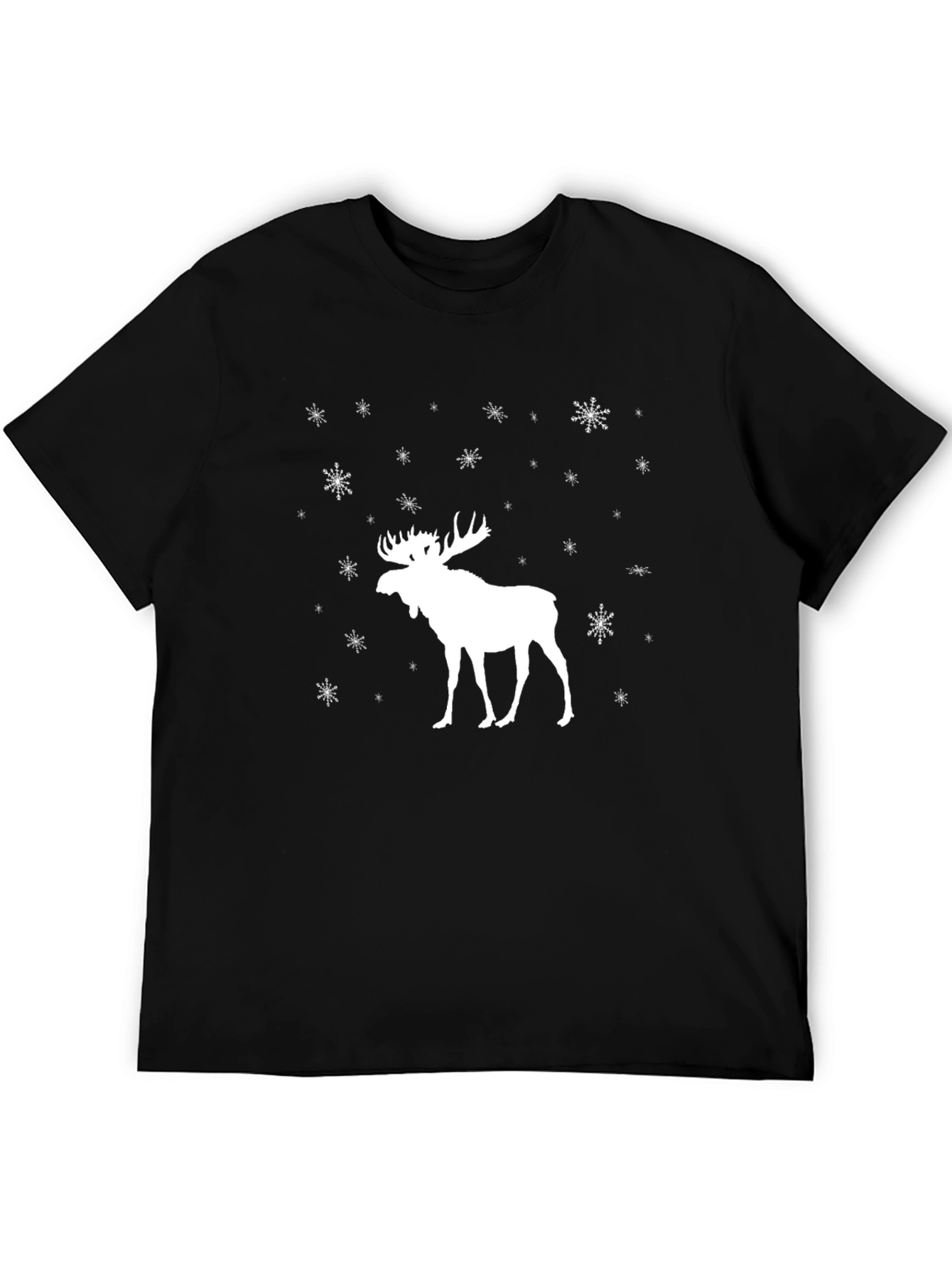 Mens Black Moose & Snowflake Graphic Tee
