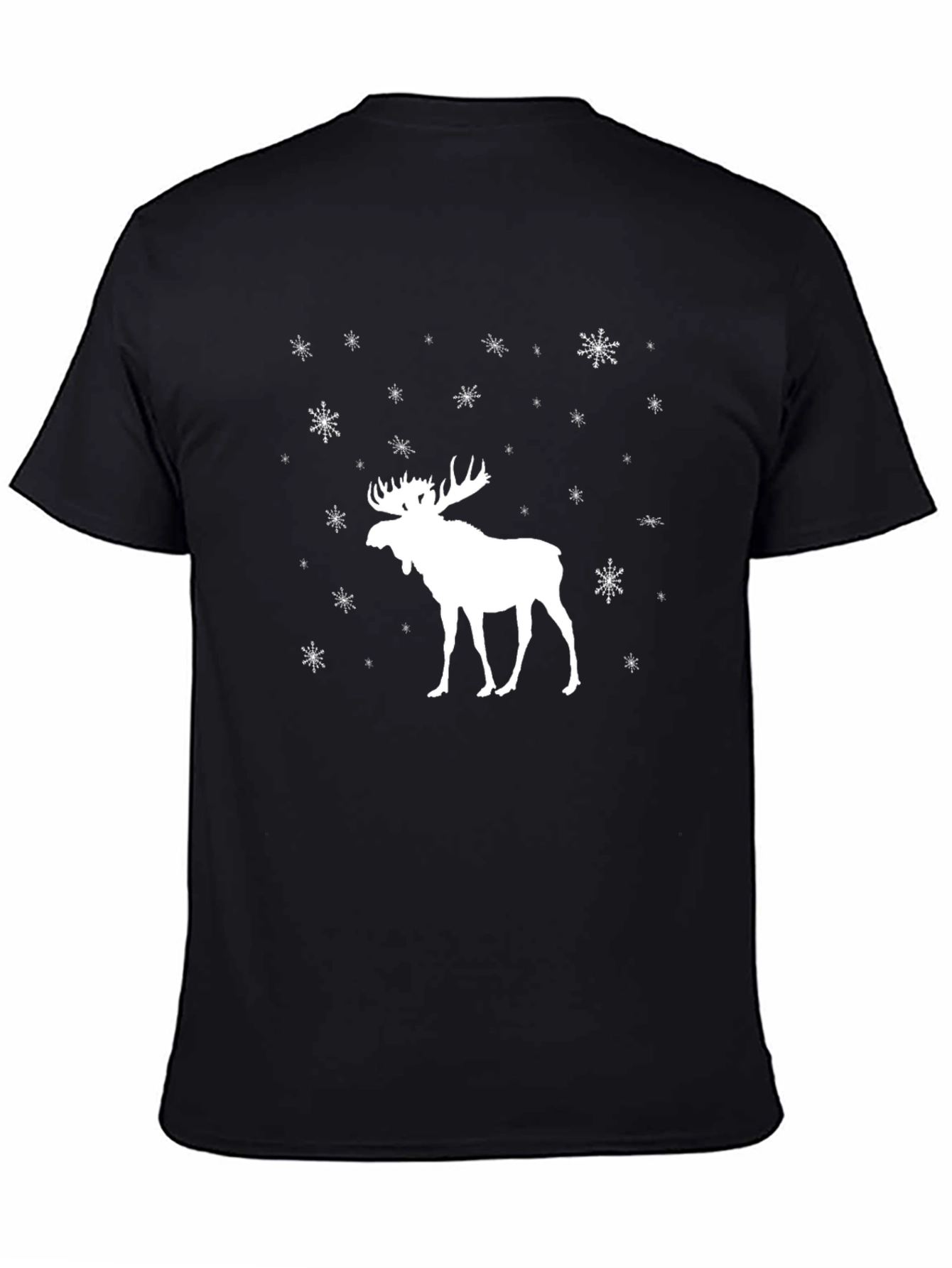 Mens Black Moose & Snowflake Graphic Tee