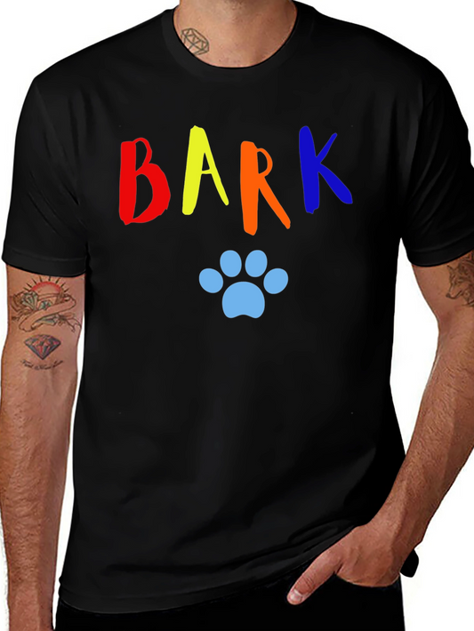 Colorful BARK Dog Paw Print Black T-Shirt