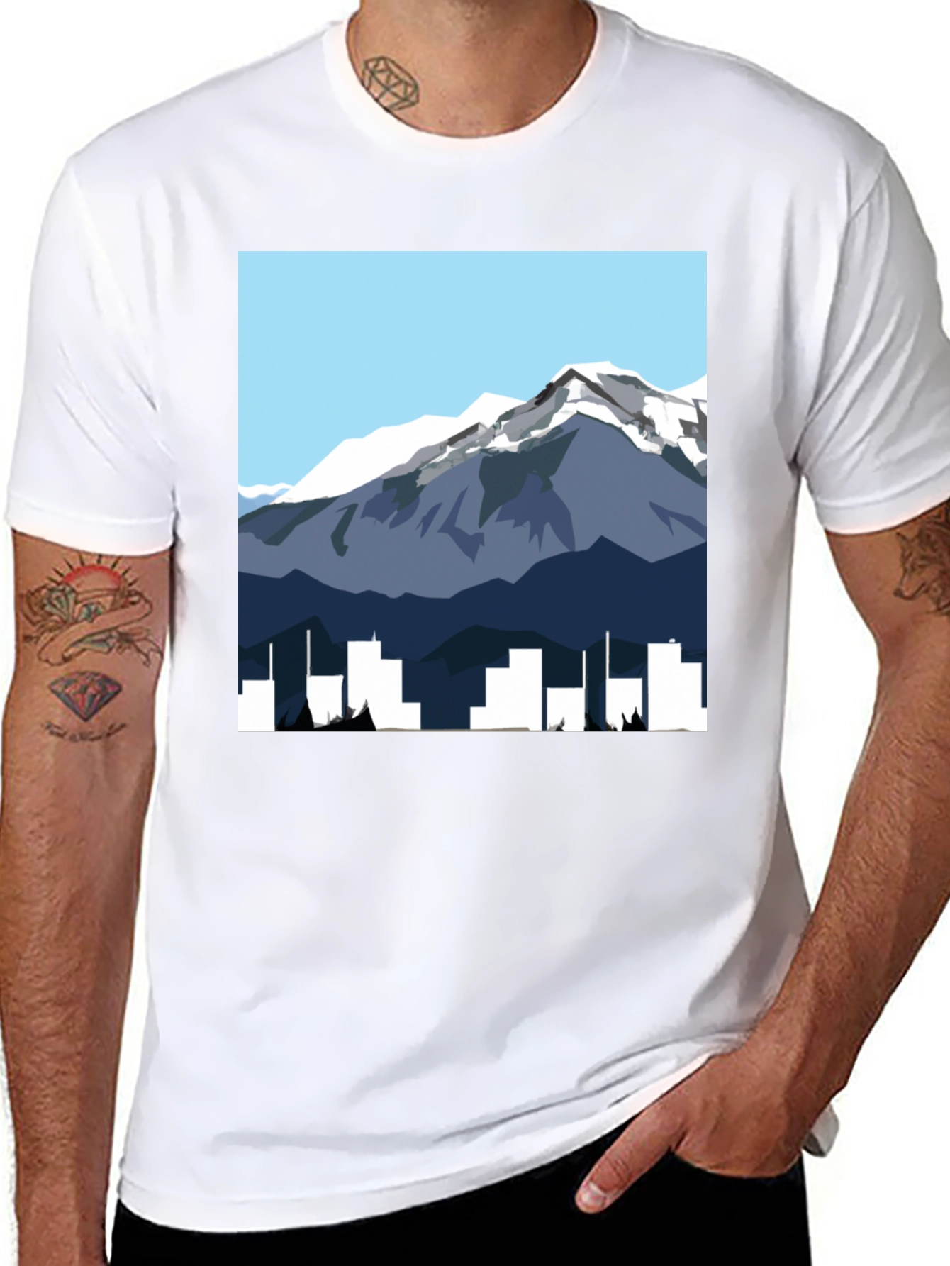 Mountain & City Graphic Tee - Mens Black T-Shirt