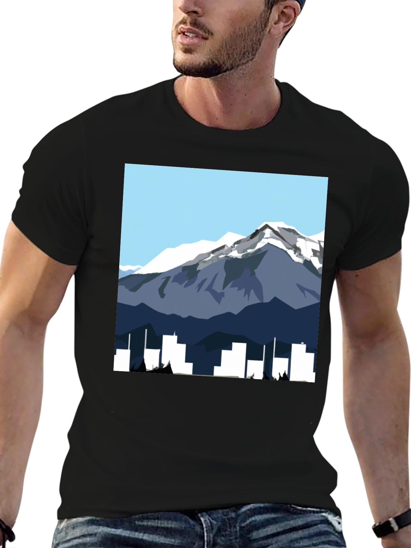 Mountain & City Graphic Tee - Mens Black T-Shirt