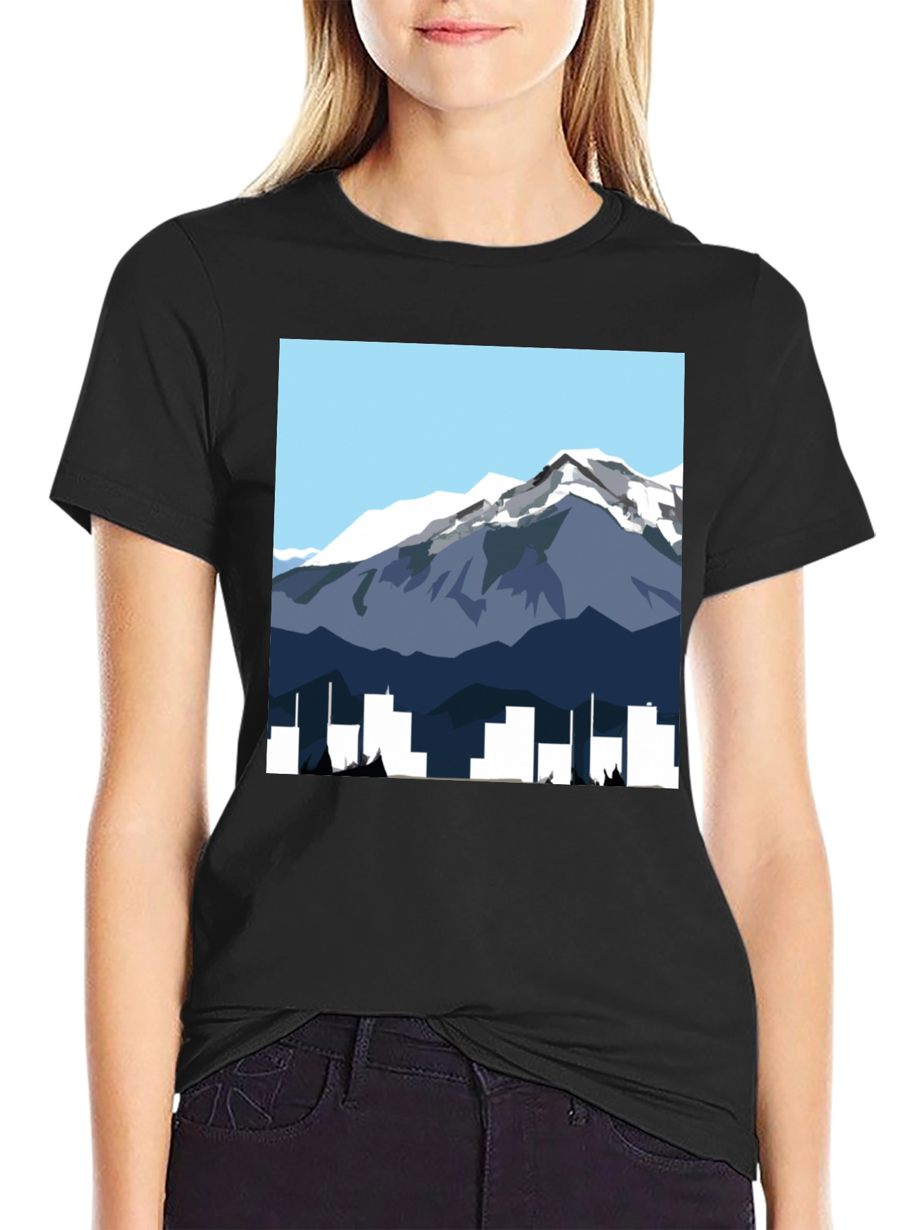 Mountain & City Graphic Tee - Mens Black T-Shirt