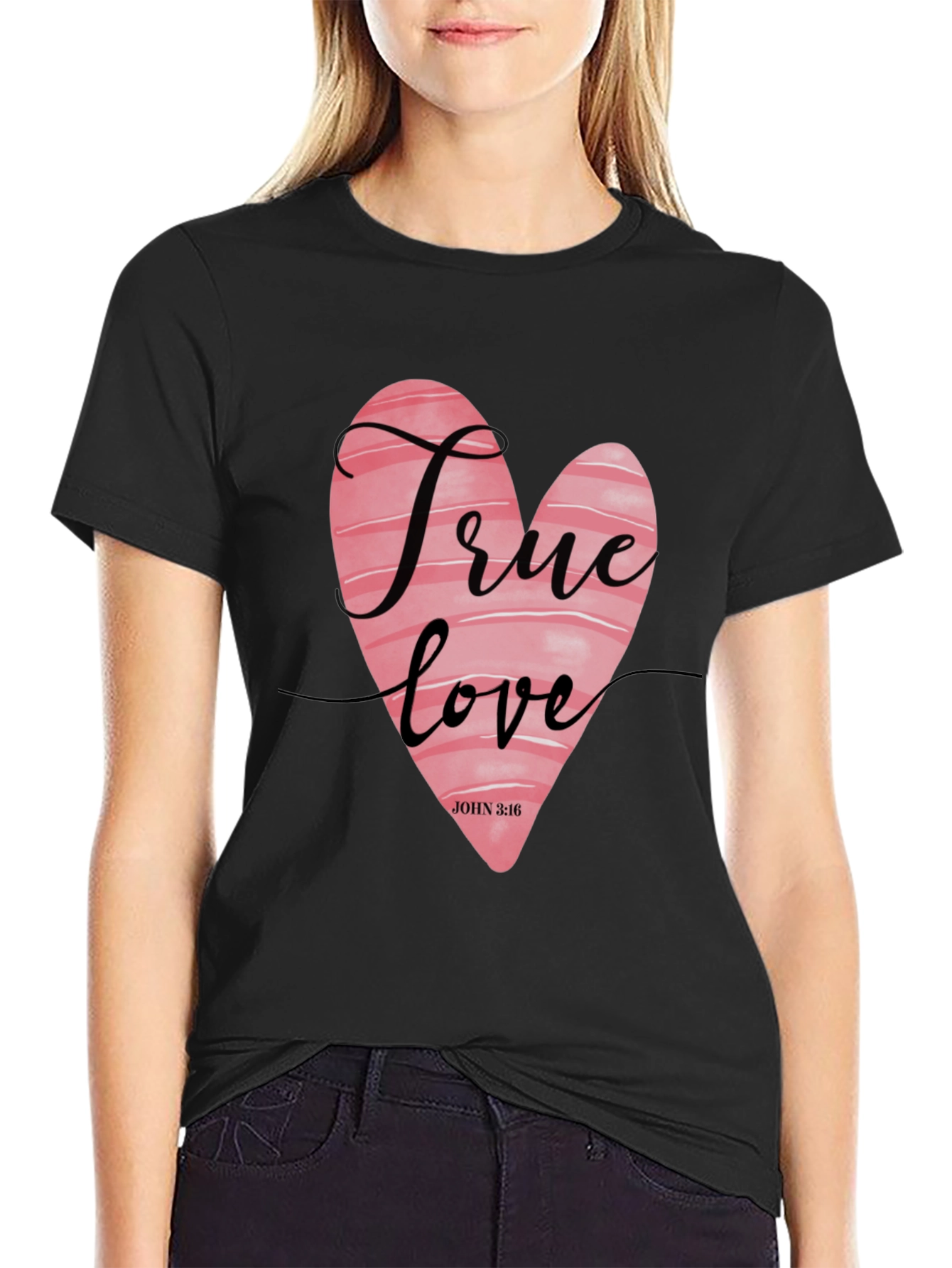 True Love Heart Graphic Tee - Black Casual Shirt