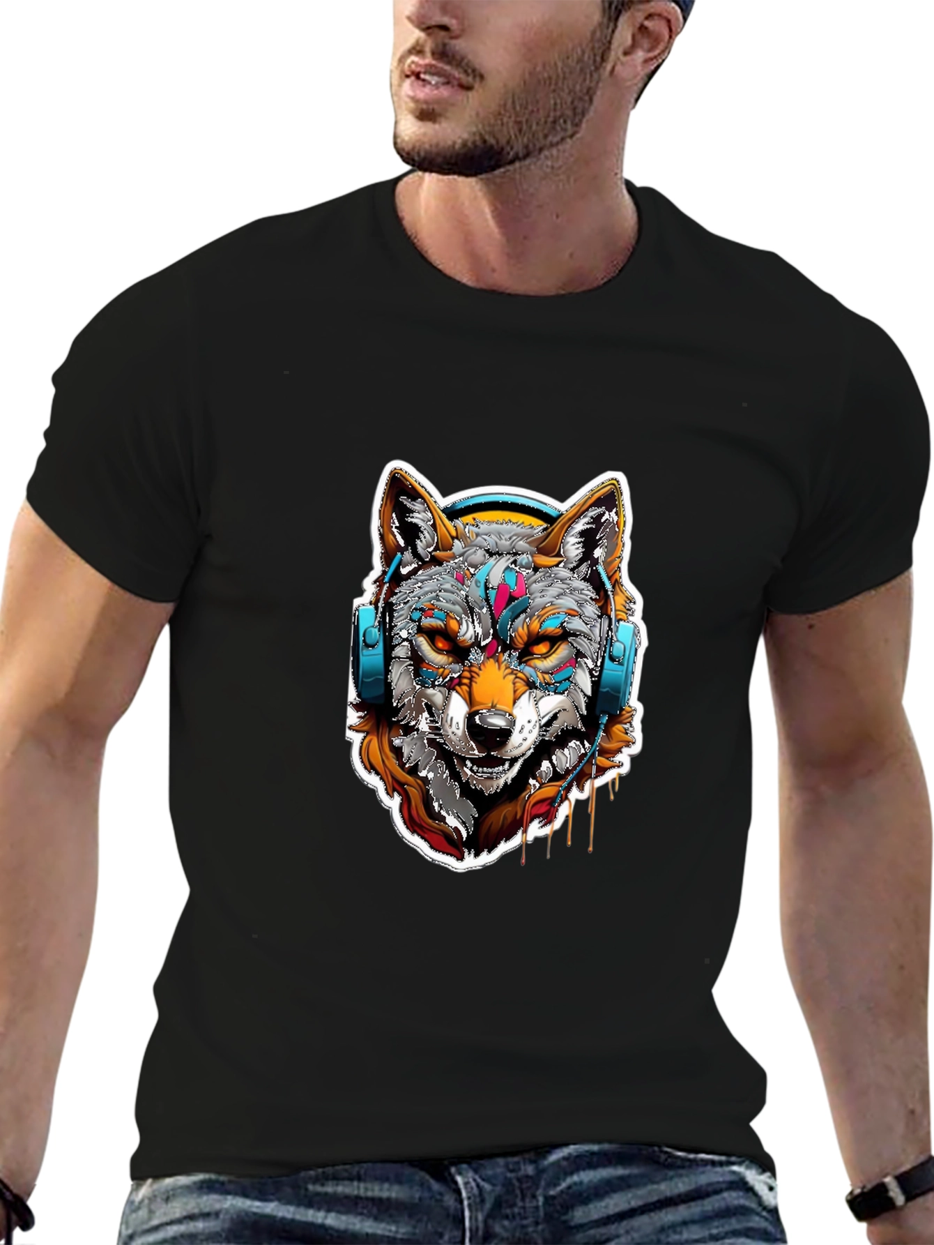 Wolf Headphone Graphic Tee - Bold Style