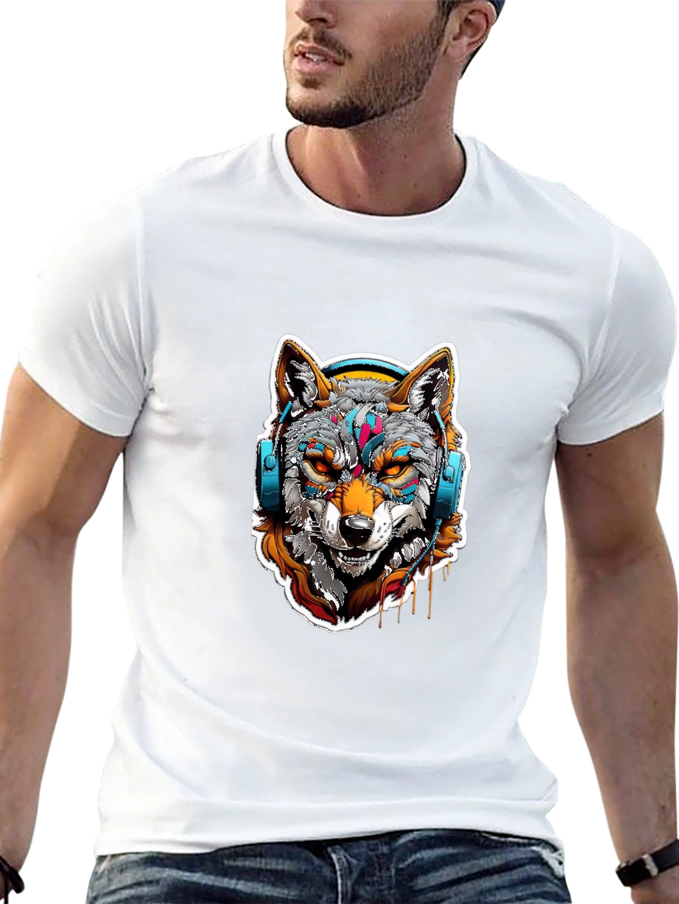 Wolf Headphone Graphic Tee - Bold Style