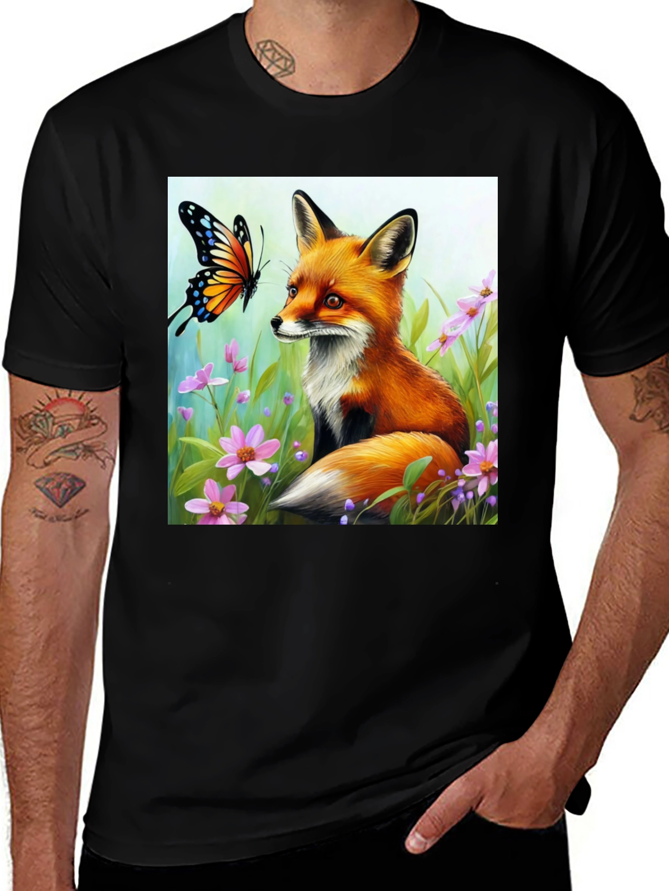 Fox & Butterfly Graphic Tee - Nature Lovers Shirt