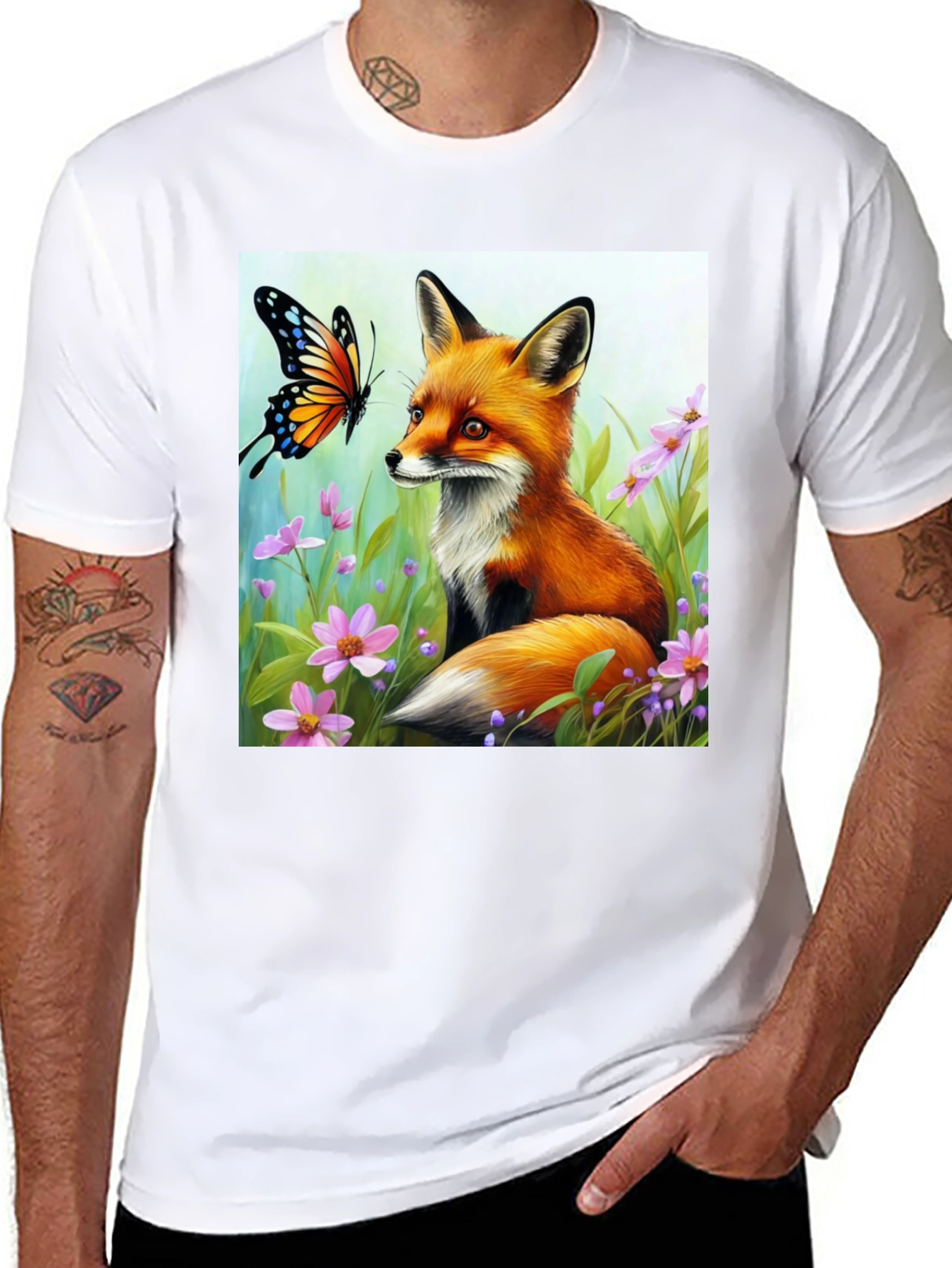 Fox & Butterfly Graphic Tee - Nature Lovers Shirt