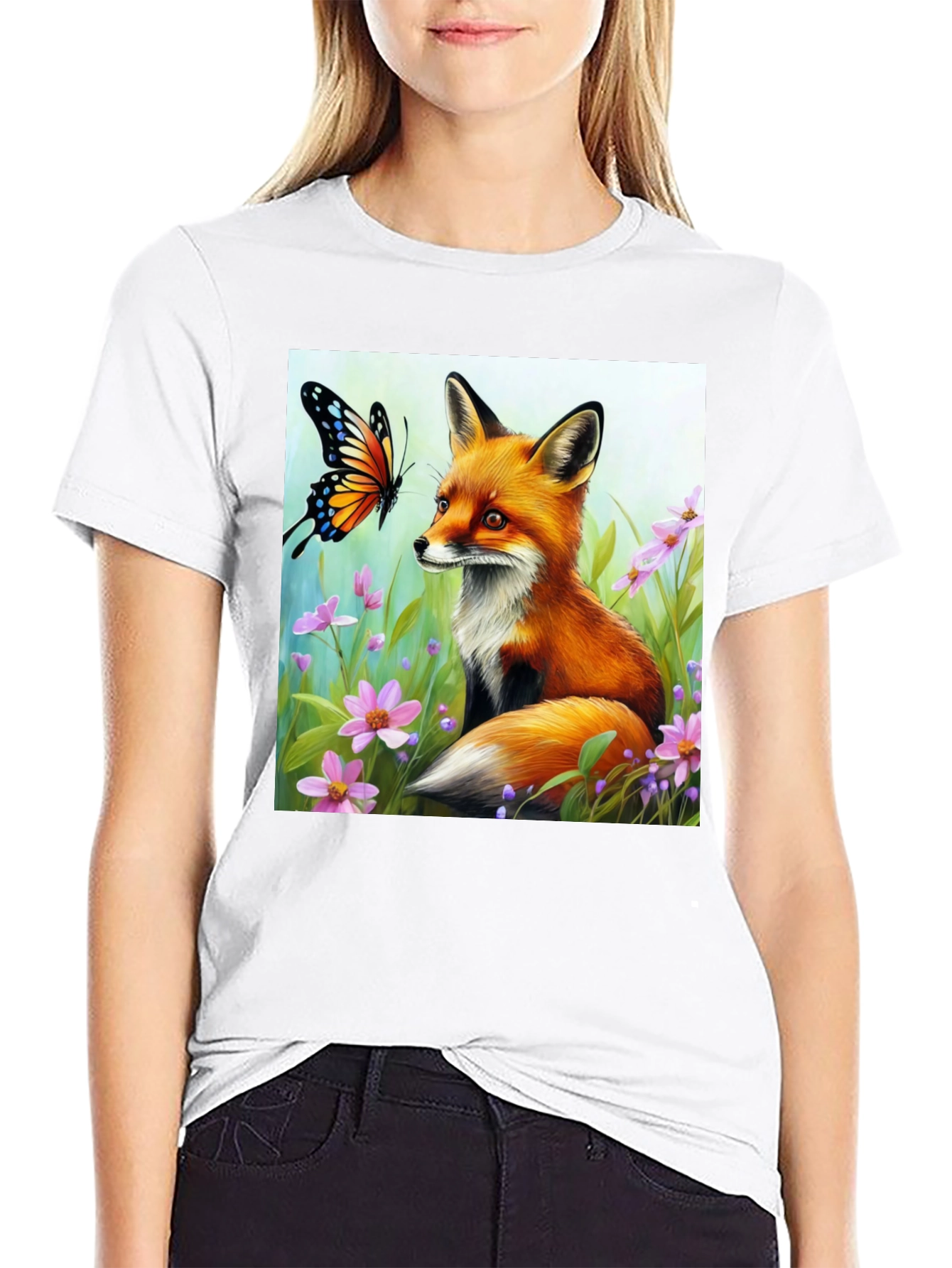 Fox & Butterfly Graphic Tee - Nature Lovers Shirt