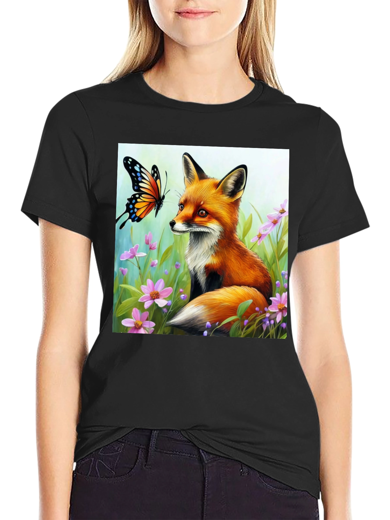 Fox & Butterfly Graphic Tee - Nature Lovers Shirt