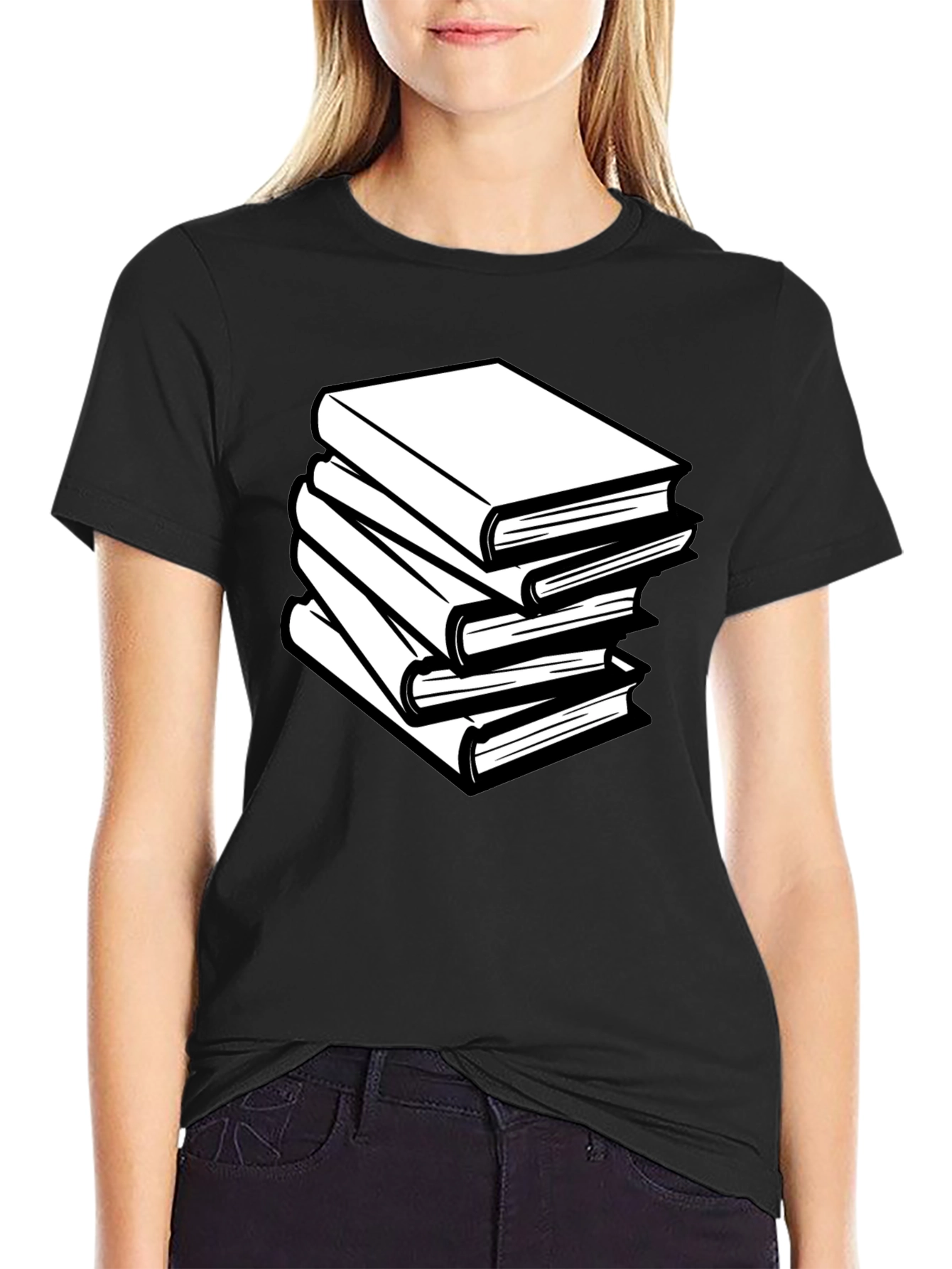 Book Stack T-Shirt - Black Graphic Tee