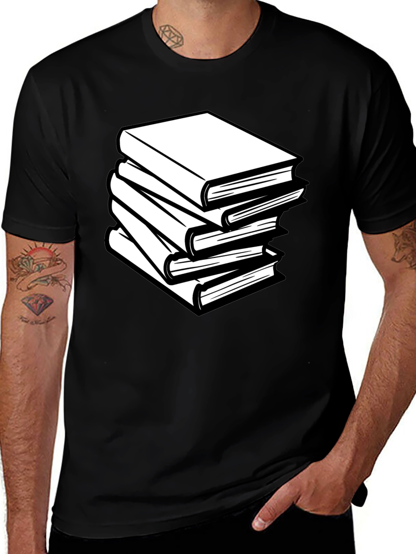 Book Stack T-Shirt - Black Graphic Tee