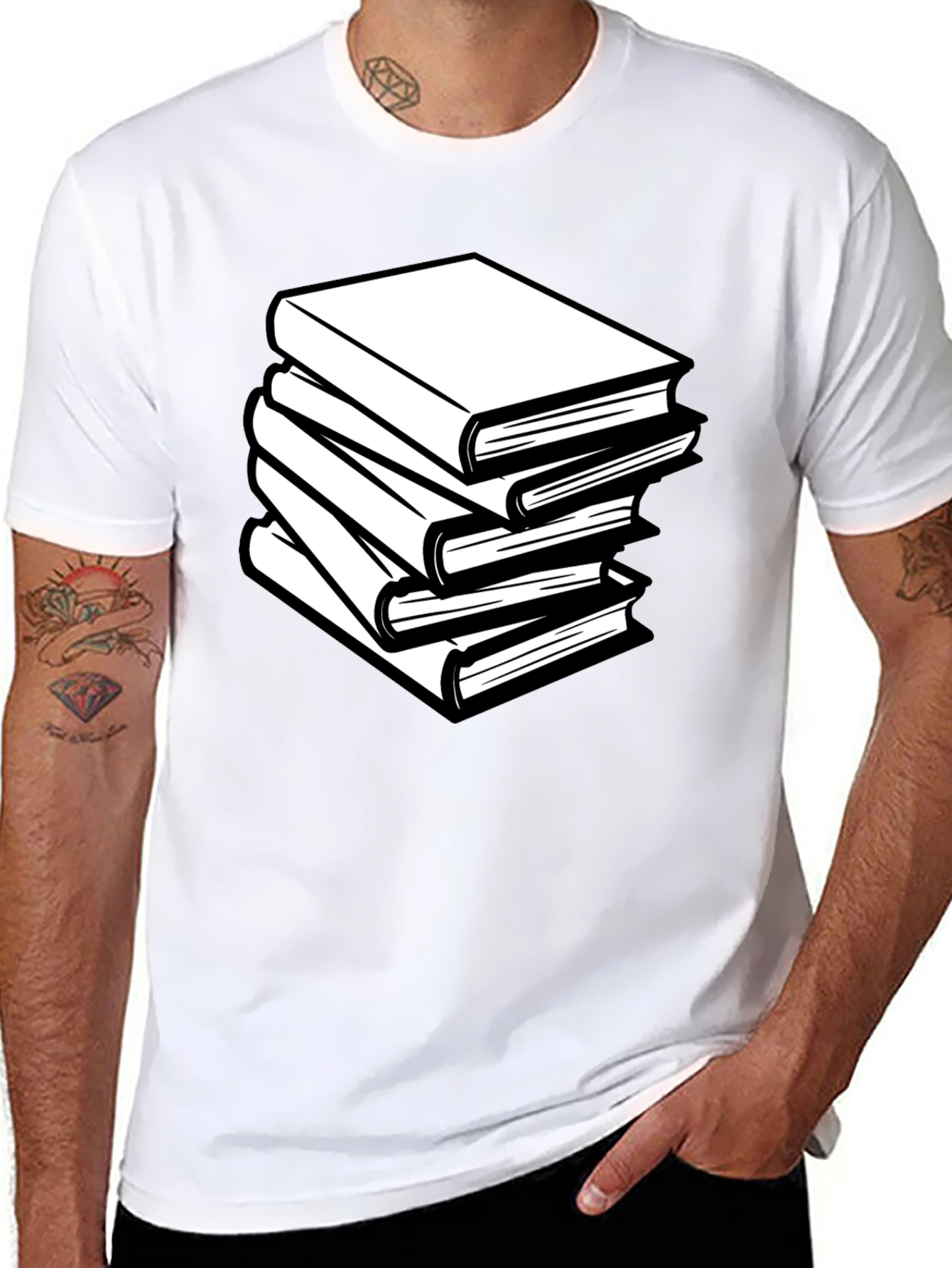 Book Stack T-Shirt - Black Graphic Tee